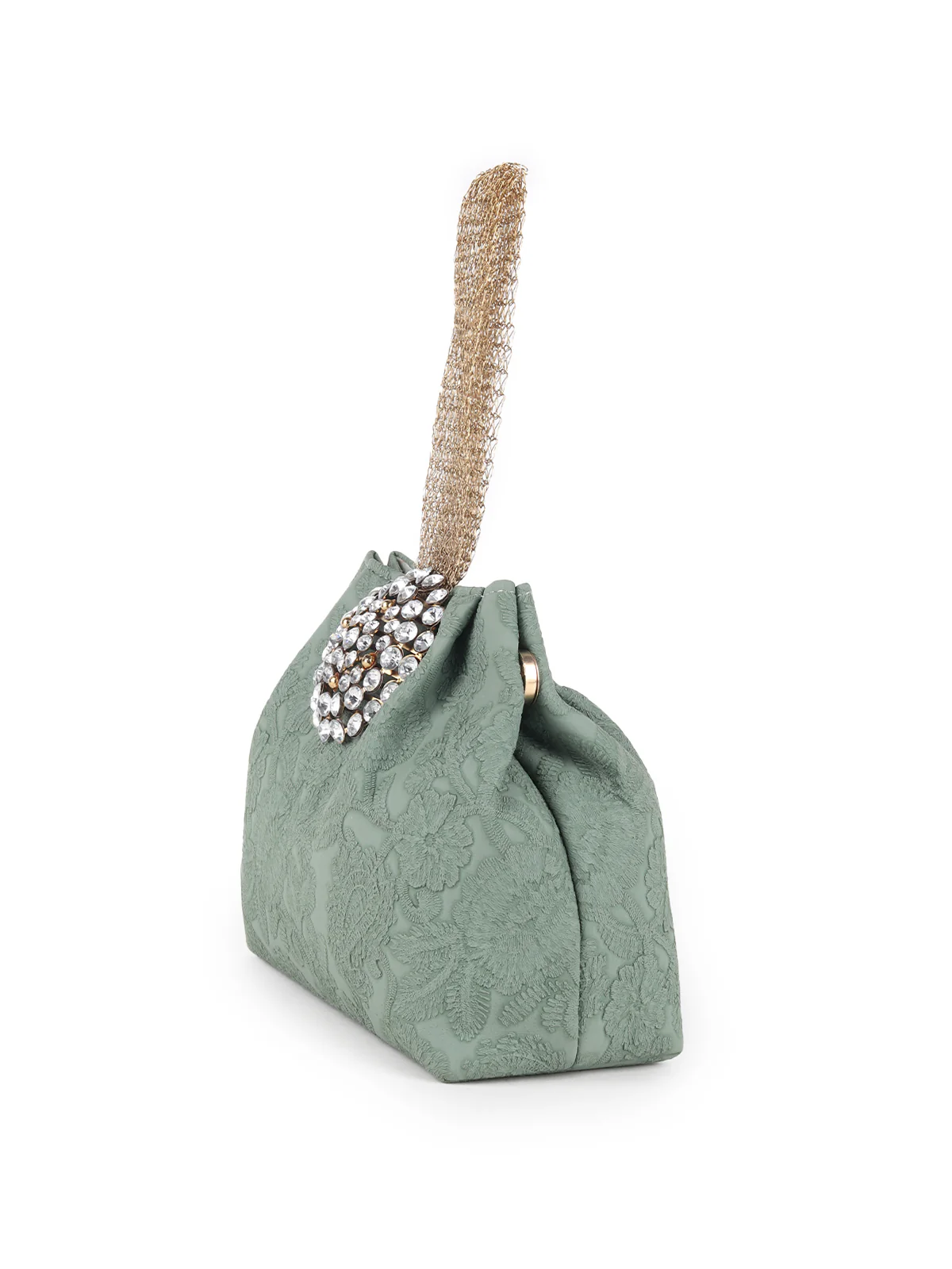 Odette Green Faux Stone Embellished and Textured Batua for Women - Image 4