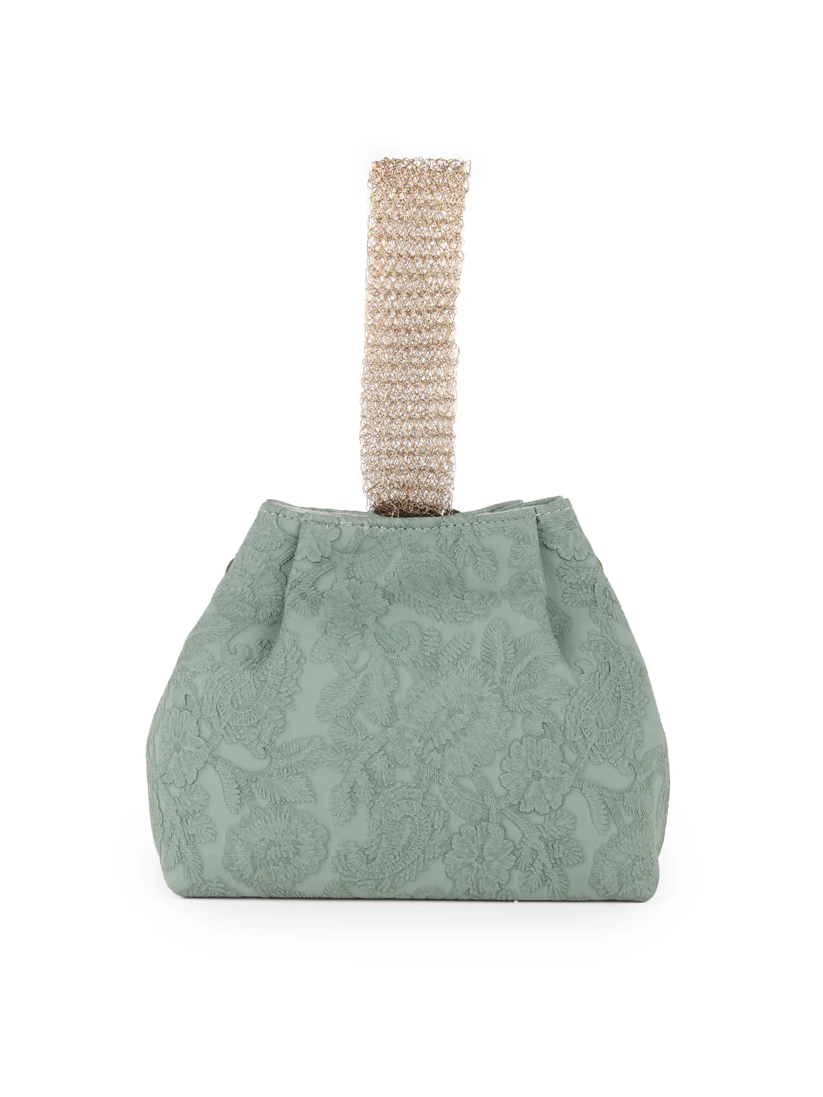 Odette Green Faux Stone Embellished and Textured Batua for Women - Image 5
