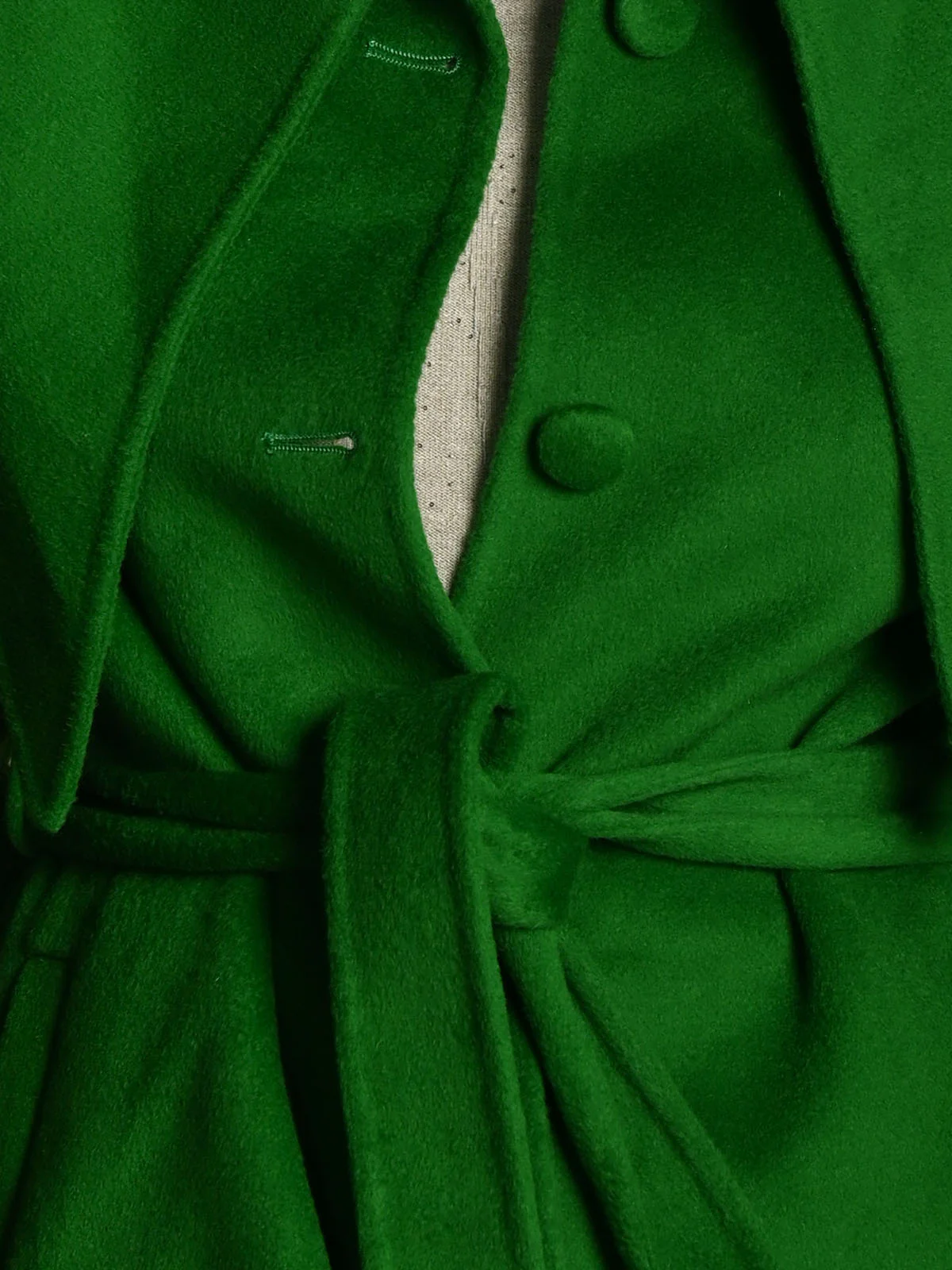 Odette Green Felt Solid Longline Overcoat With Belt For Women - Image 5
