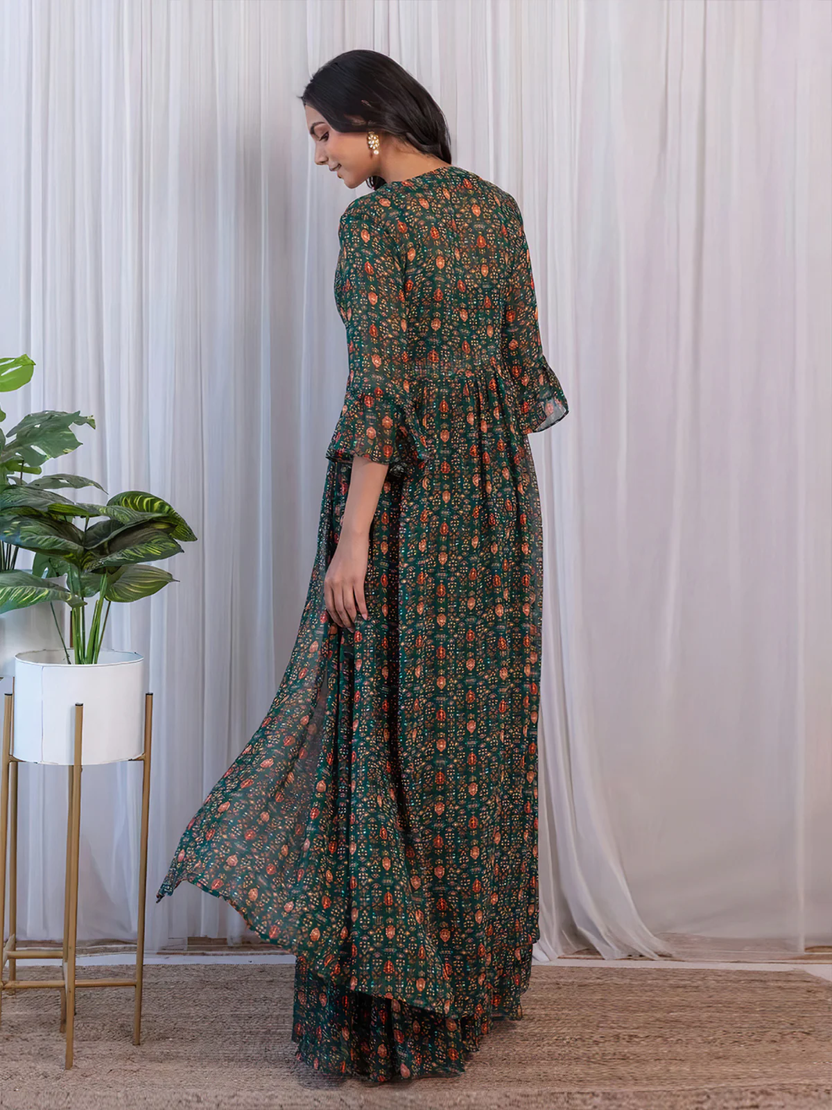 Odette Green Georgette Co-Ord Set With Shrug For Women - Image 3