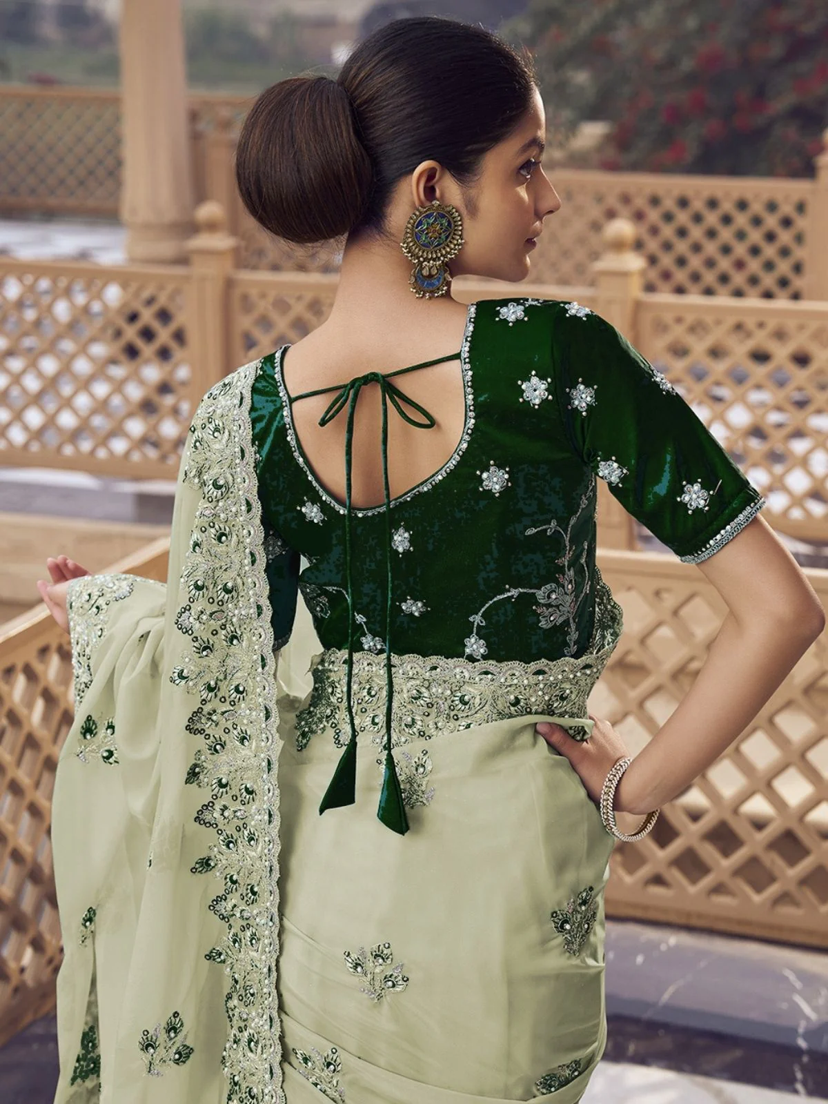 Odette Green Georgette Embellished Elegant Saree For Women - Image 2