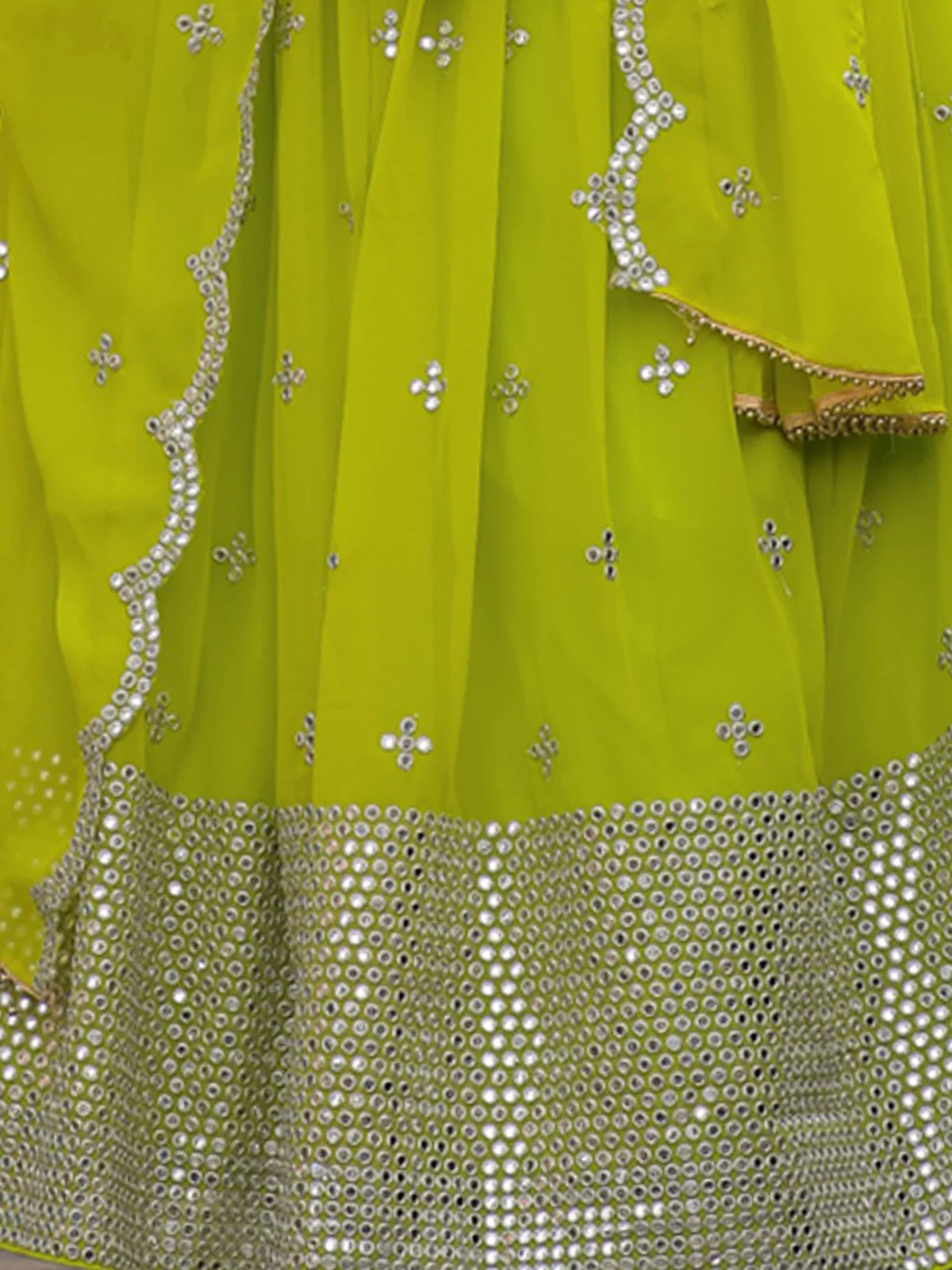Odette Green Georgette Embellished Semi Stitched Lehenga With Unstitched Blouse For Women - Image 9