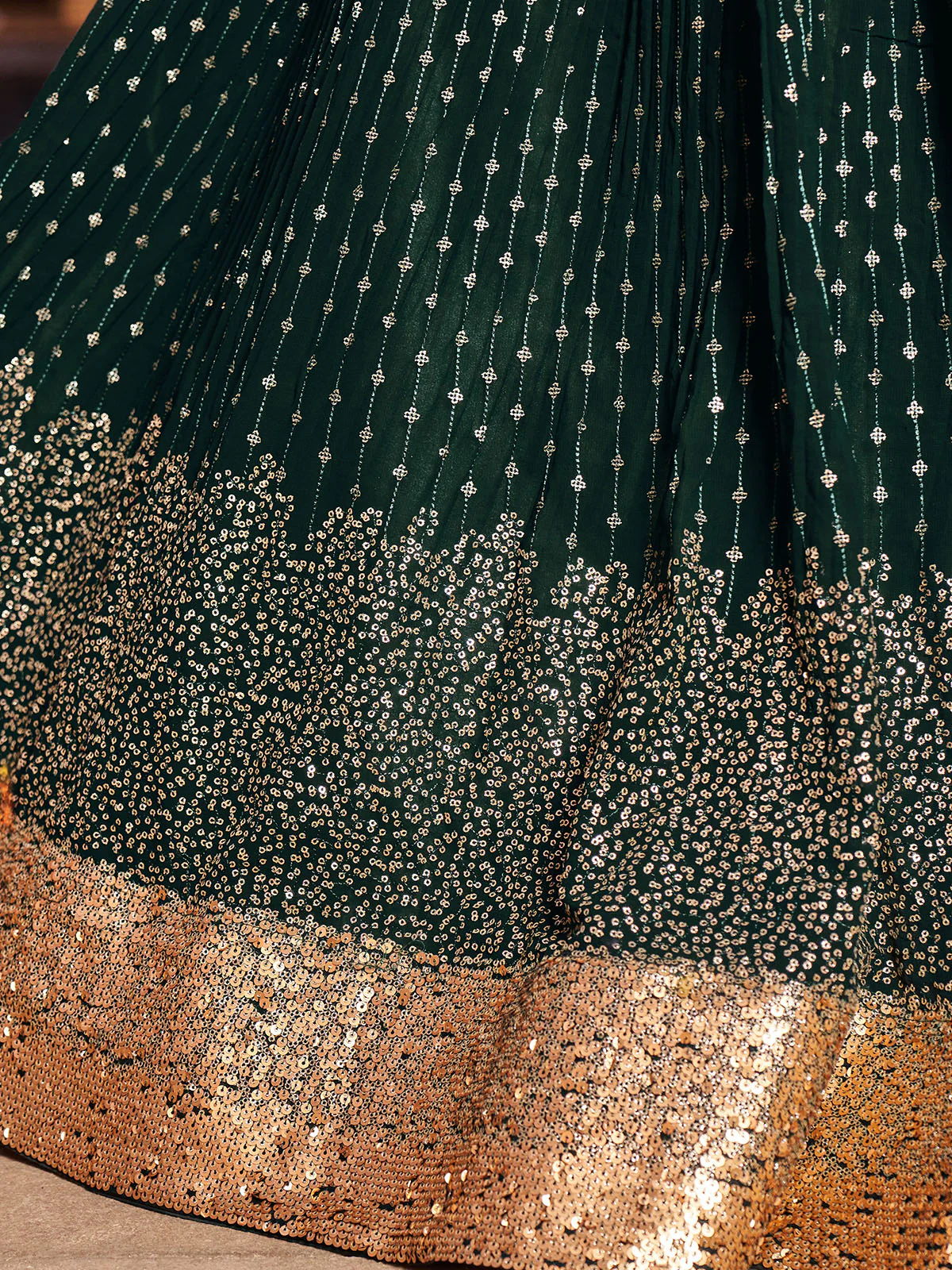 Odette Green Georgette Embellished Semi Stitched Lehenga With Unstitched Blouse For Women - Image 5