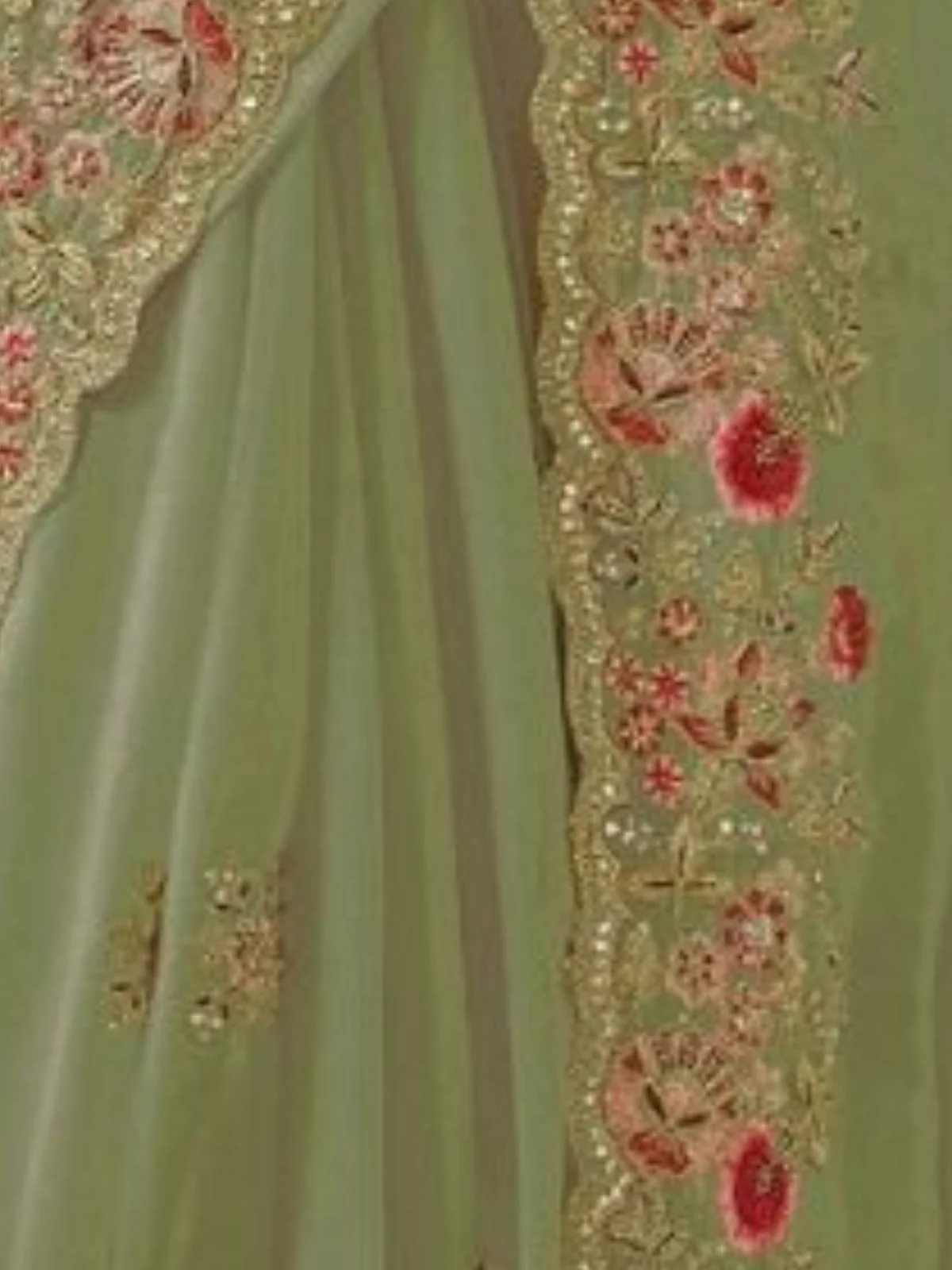 Odette Green Georgette Embroidered Elegant Saree For Women - Image 4