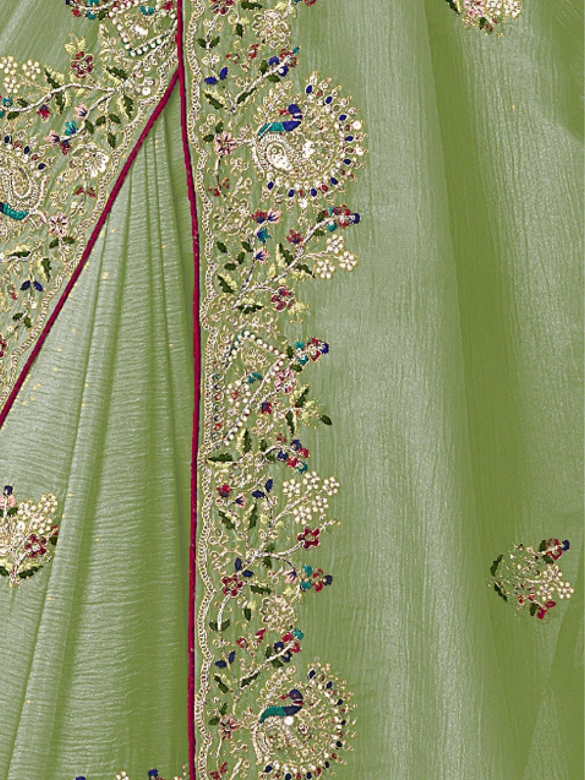Odette Green Georgette Embroidered Elegant Saree For Women - Image 4