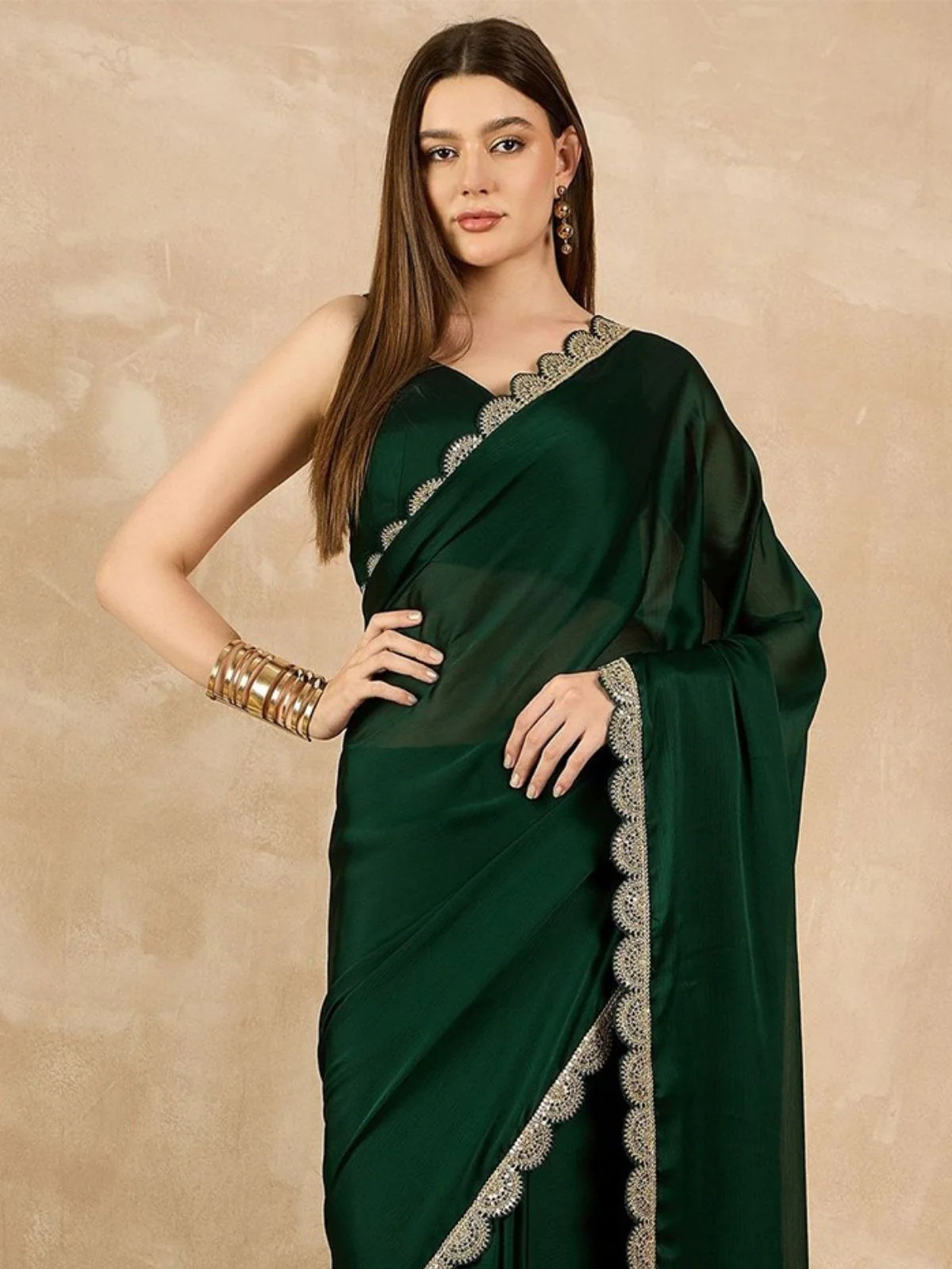 Odette Green Georgette Embroidered Saree For Women - Image 4