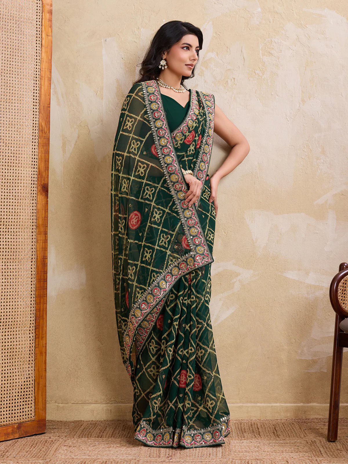 Odette Green Georgette Embroidered Saree For Women - Image 2