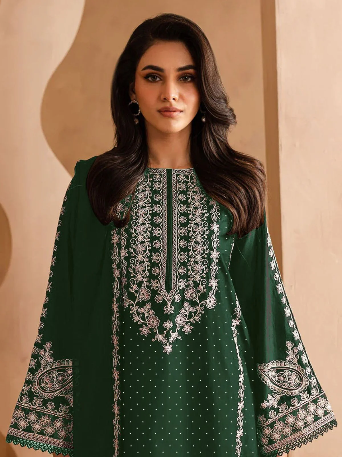 Odette Green Georgette Embroidered Semi-Stitched Kurta Set For Women - Image 2