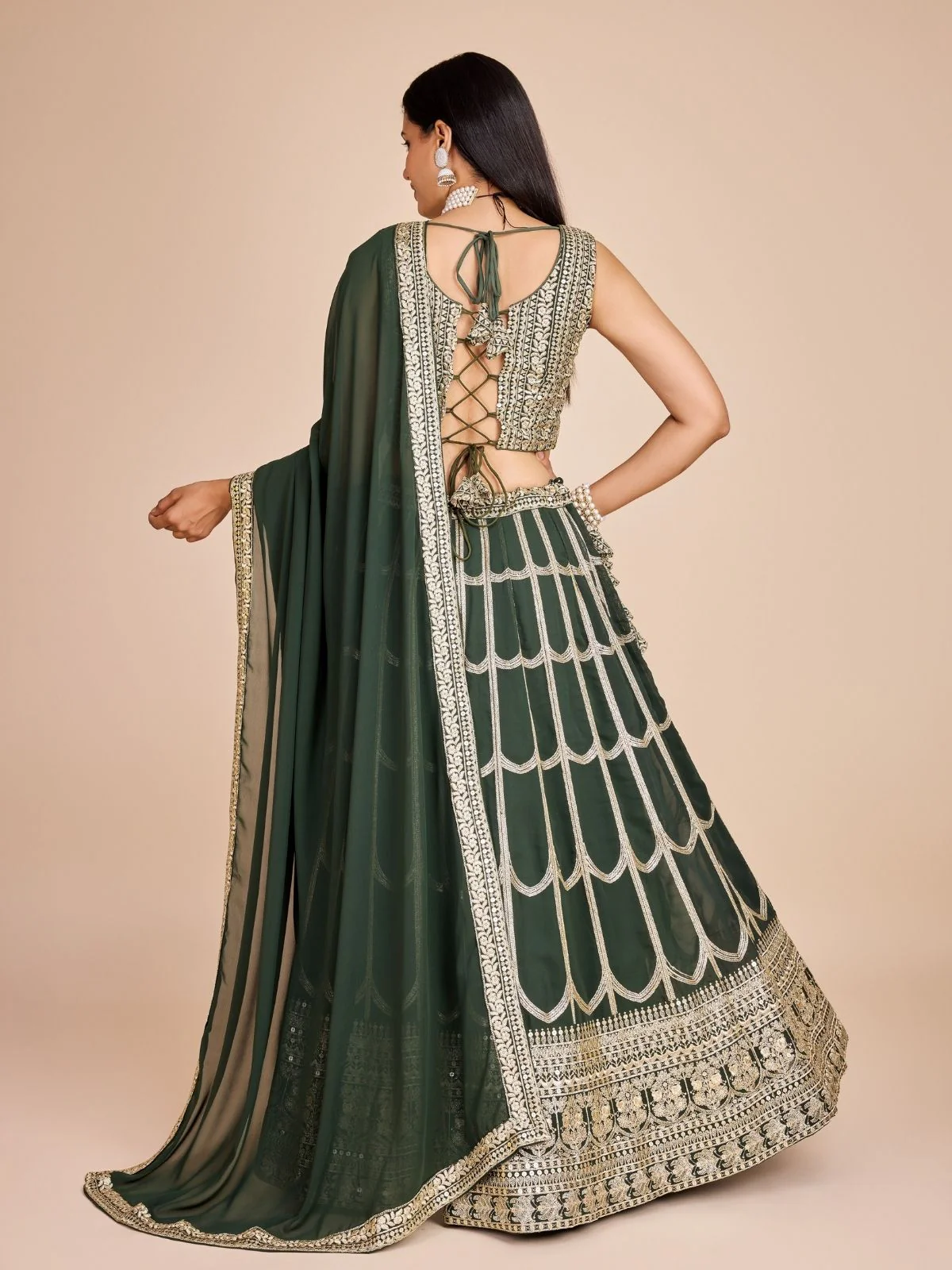 Odette Green Georgette Embroidered Semi-Stitched Lehenga For Women - Image 2