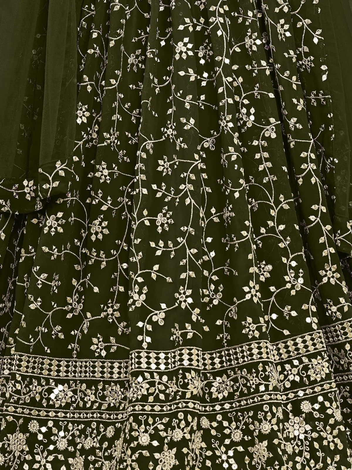 Odette Green Georgette Embroidered Semi-Stitched Lehenga For Women - Image 4