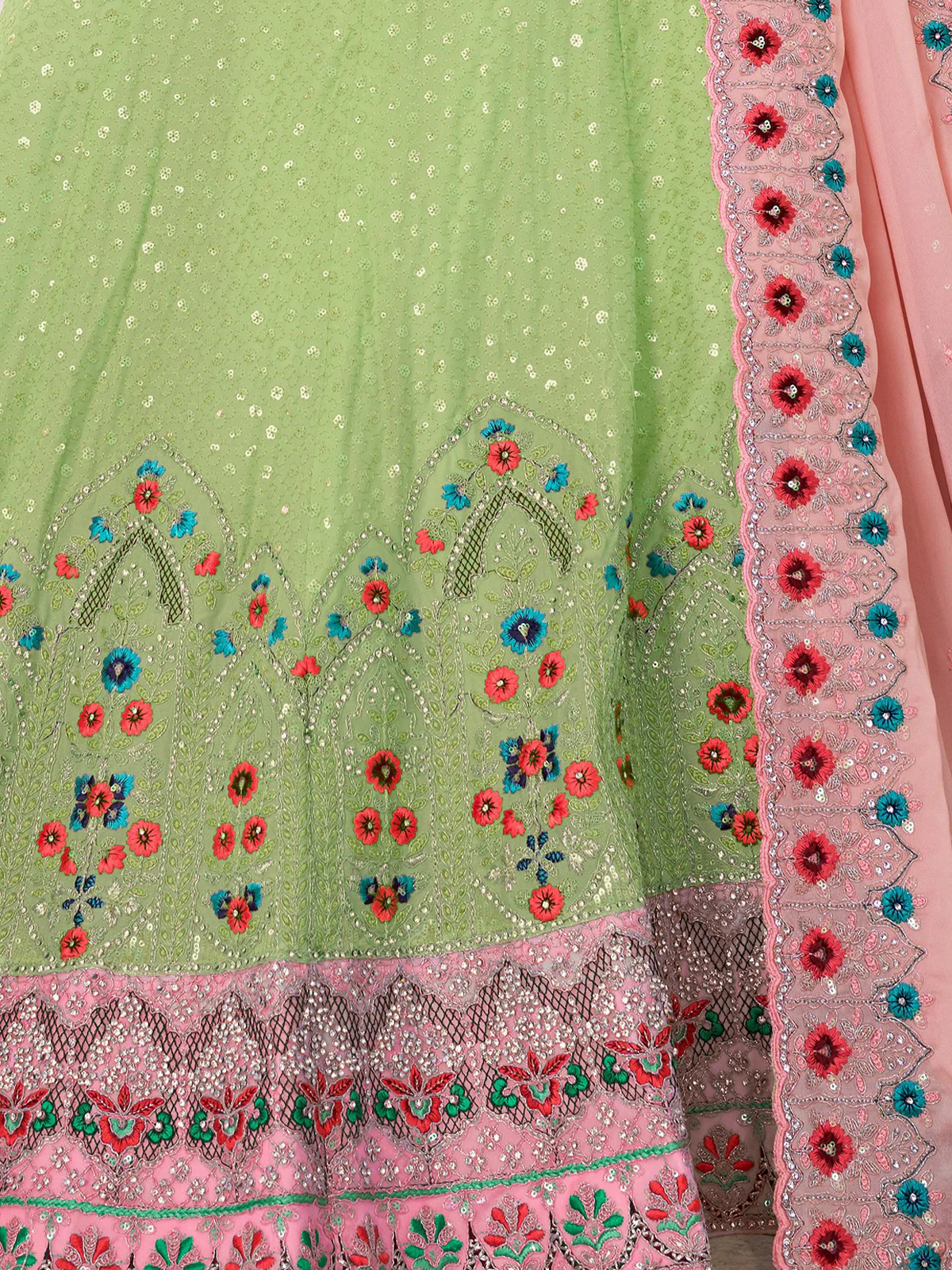 Odette Green Georgette Embroidered Semi Stitched Lehenga With Unstitched Blouse for Women - Image 6