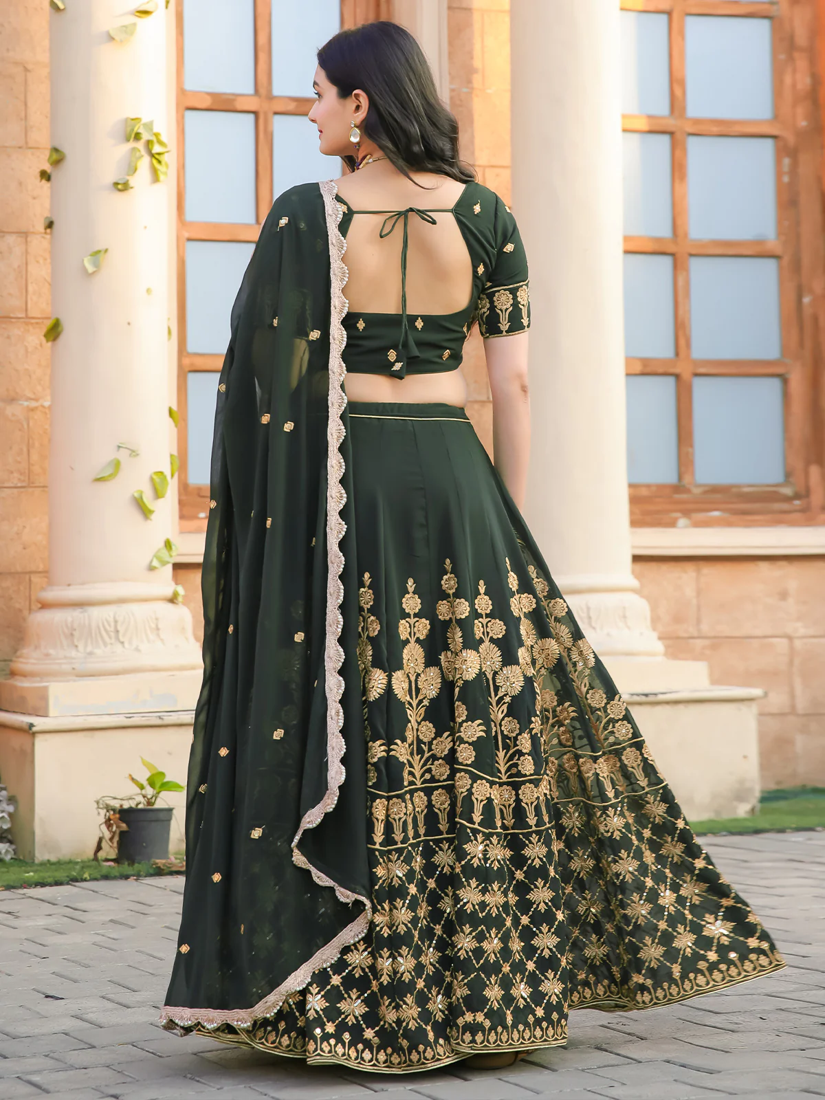 Odette Green Georgette Embroidered Semi Stitched Lehenga With Unstitched Blouse For Women - Image 6
