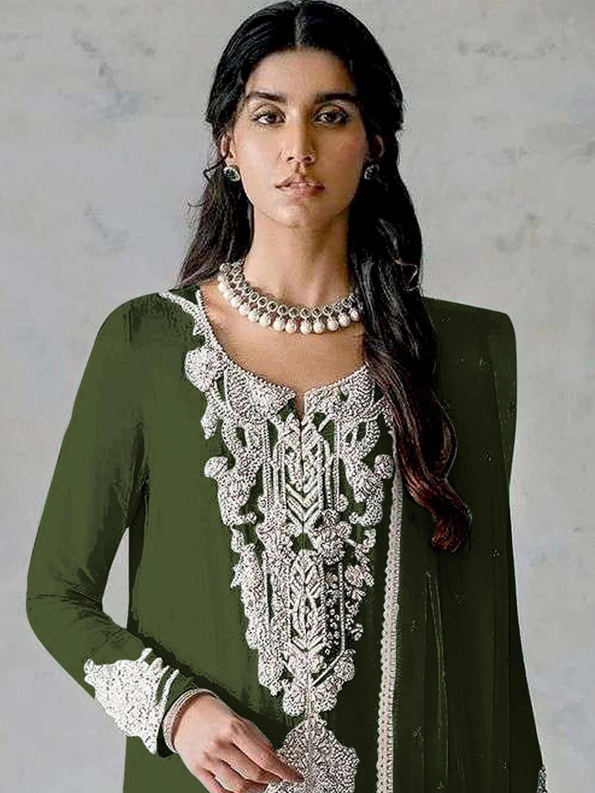 Odette Green Georgette Embroidered Semi Stitched Salwar Suit For Women - Image 2