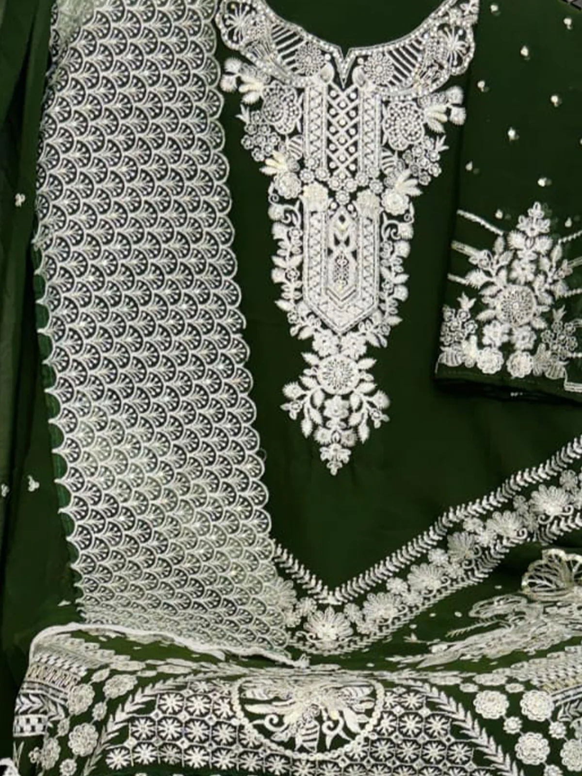 Odette Green Georgette Embroidered Semi Stitched Salwar Suit For Women - Image 3