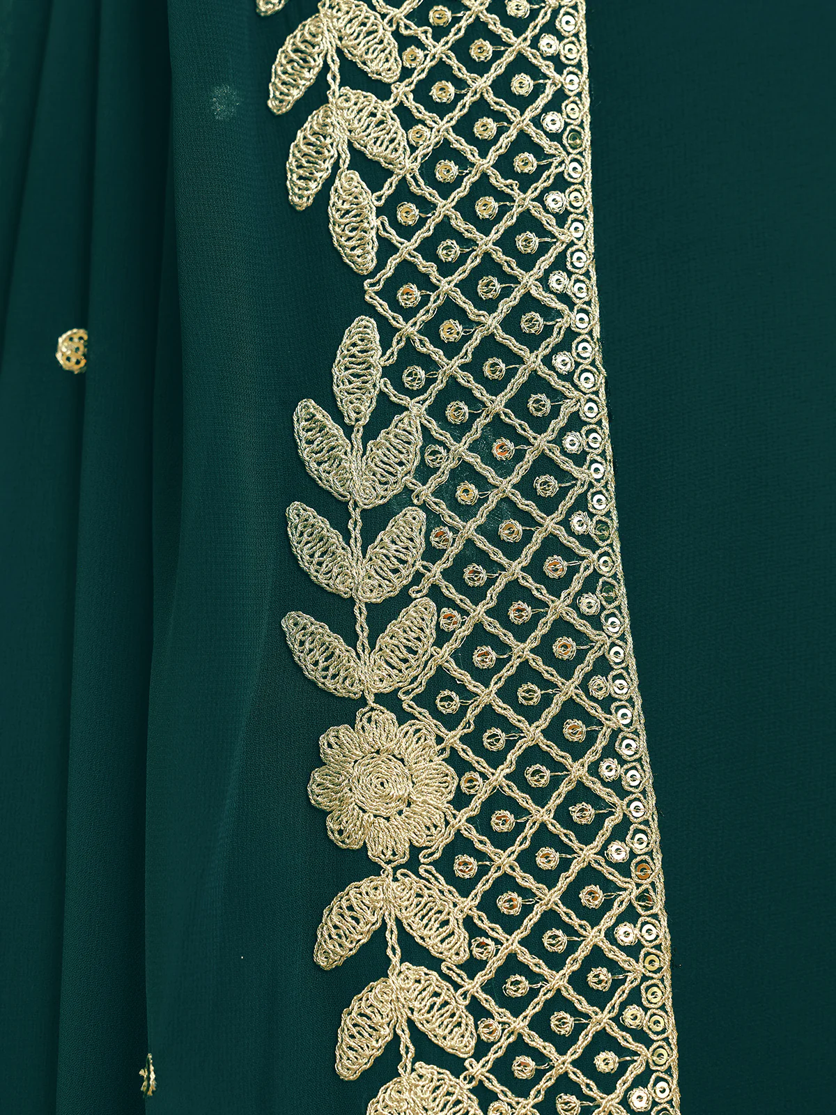 Odette Green Georgette Embroidery Stitched Anarkali With Dupatta For Women - Image 6