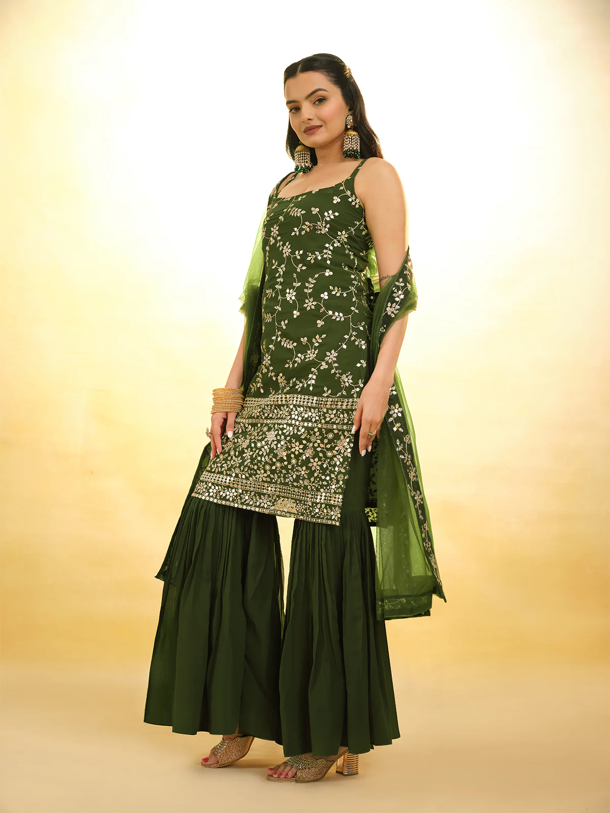 Odette Green Georgette Embroidery Stitched Salwar Suit Set For Women - Image 3