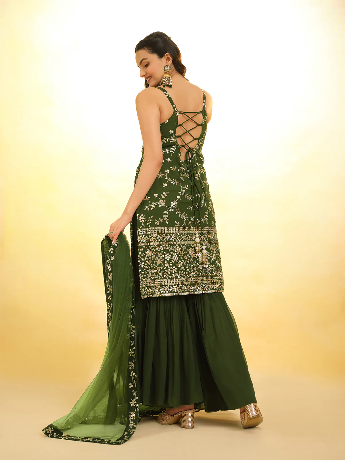Odette Green Georgette Embroidery Stitched Salwar Suit Set For Women - Image 4