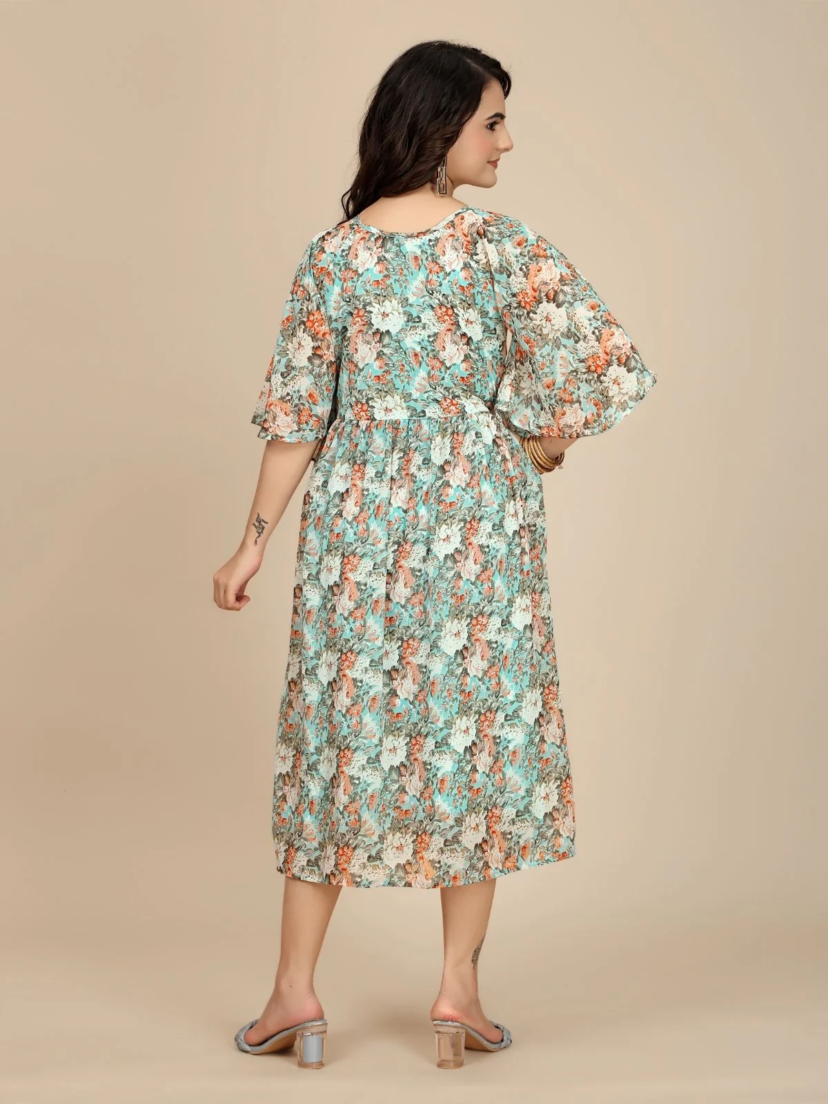 Odette Green Georgette Printed Dress For Women - Image 4