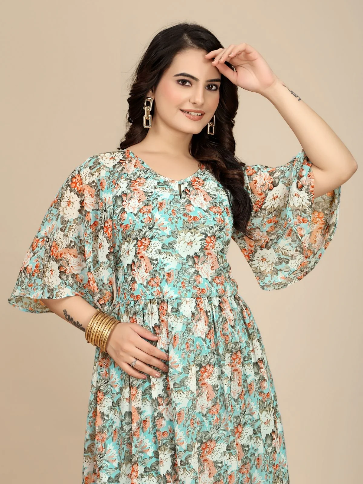 Odette Green Georgette Printed Dress For Women - Image 5