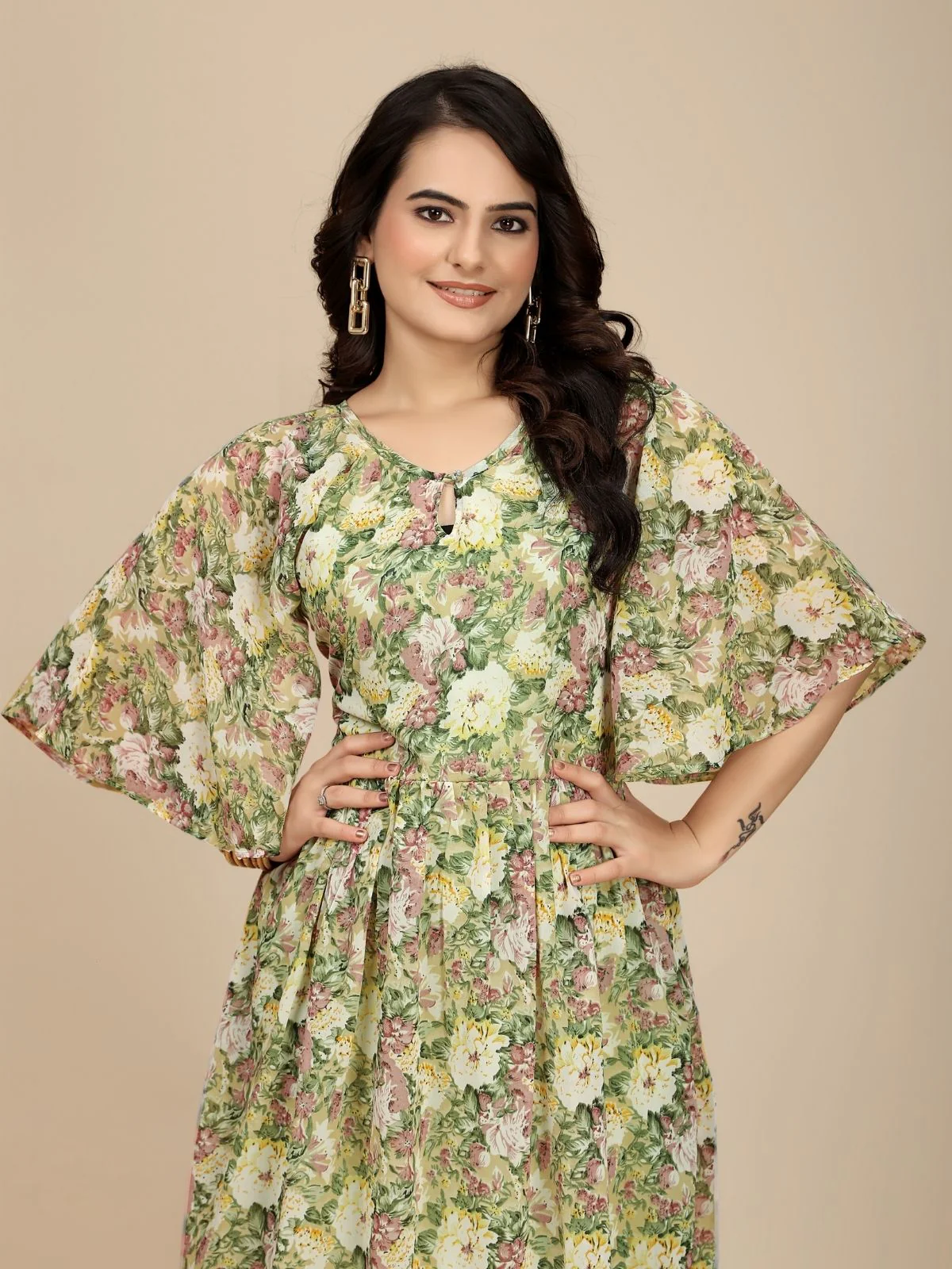 Odette Green Georgette Printed Dress For Women - Image 5