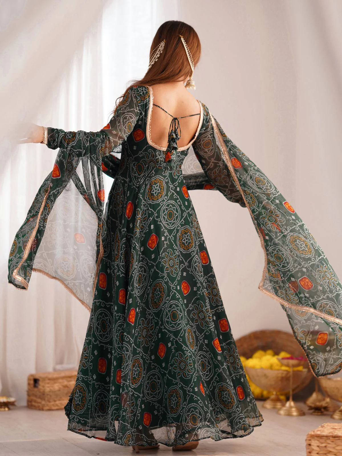 Odette Green Georgette Printed Kurta Set For Women - Image 4