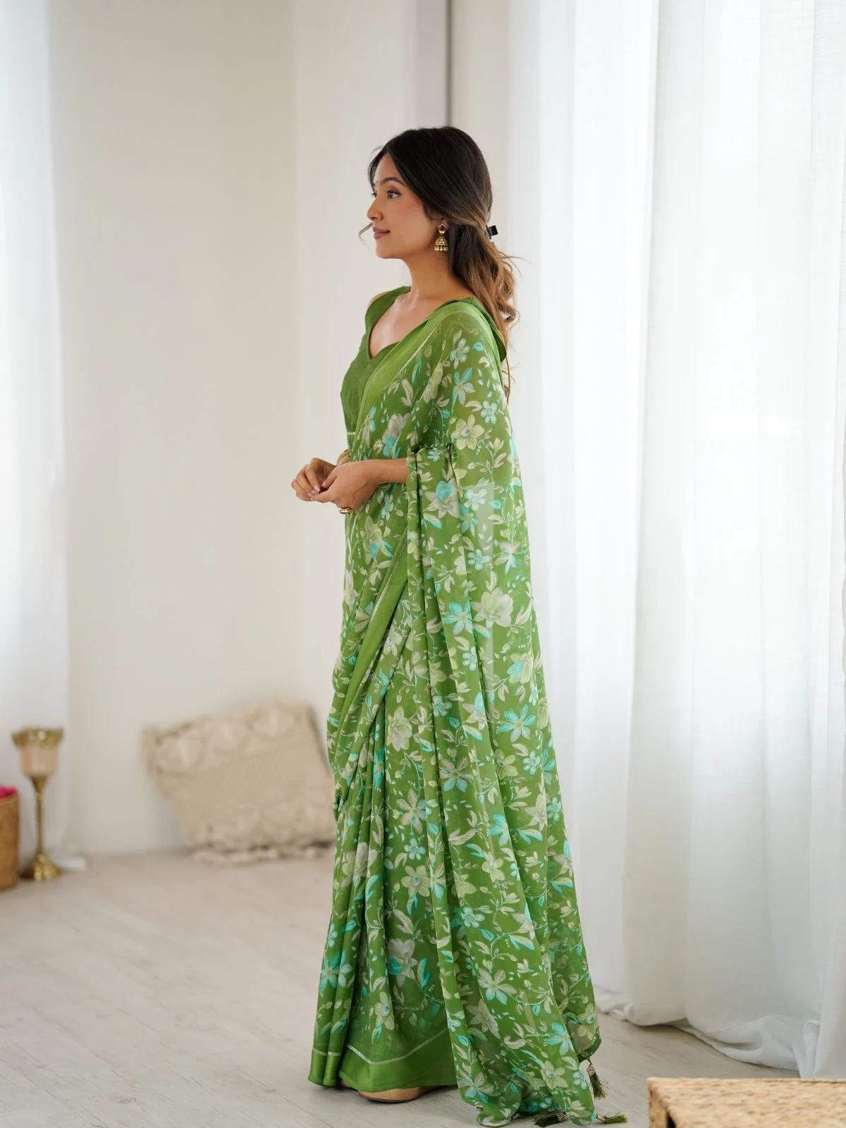Odette Green Georgette Printed Saree For Women - Image 2
