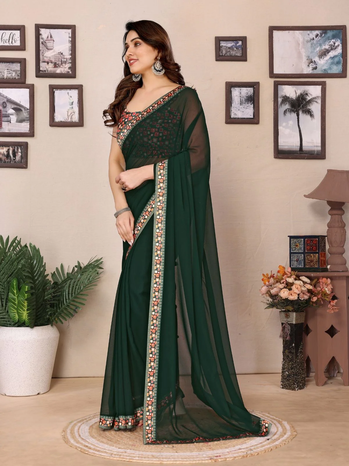 Odette Green Georgette Printed Saree For Women - Image 2