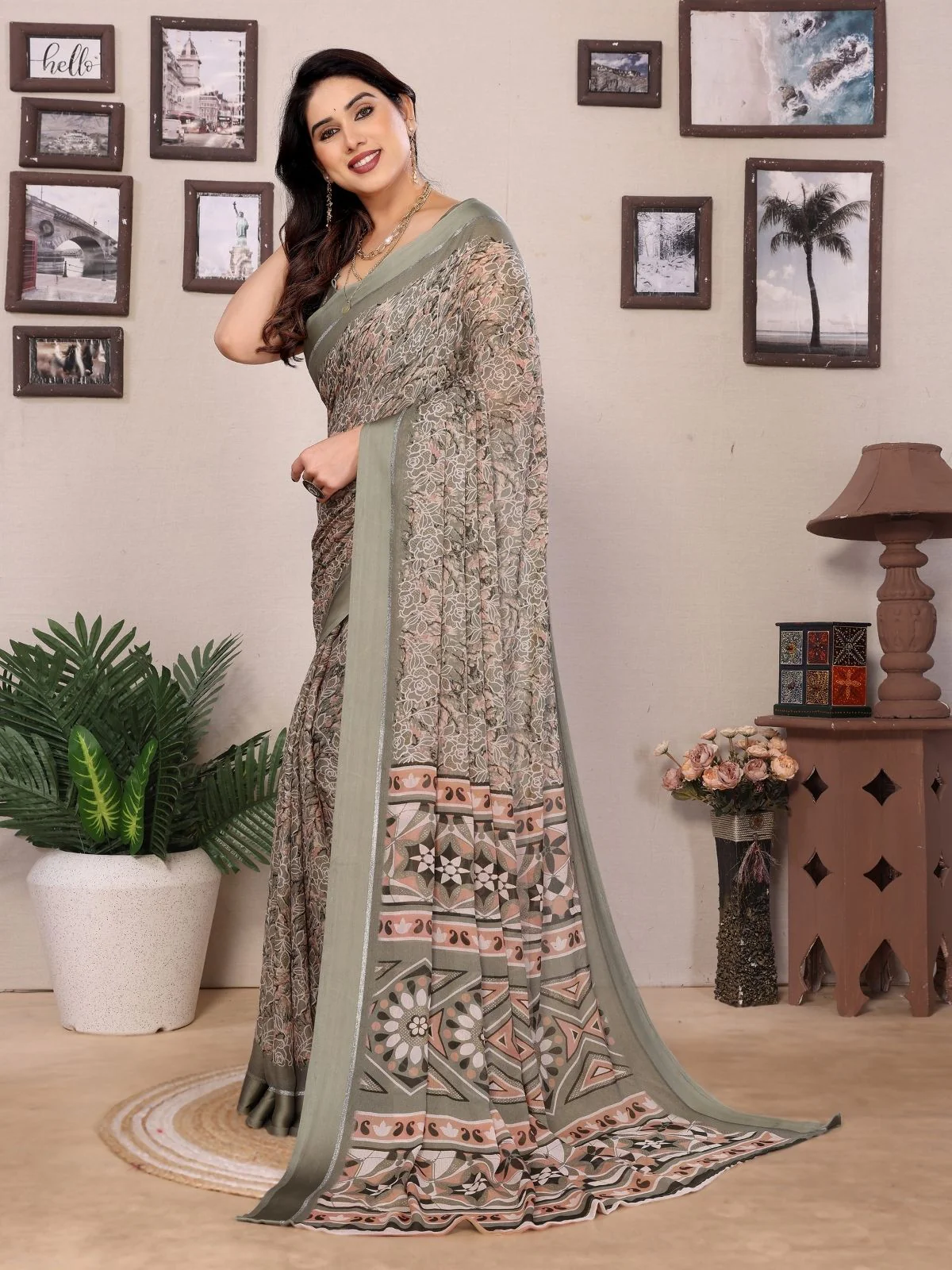 Odette Green Georgette Printed Saree For Women - Image 2