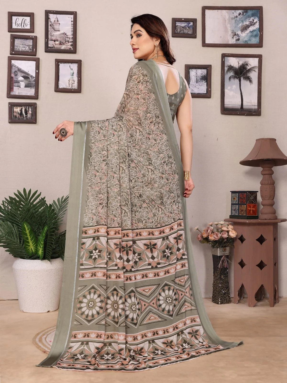 Odette Green Georgette Printed Saree For Women - Image 3