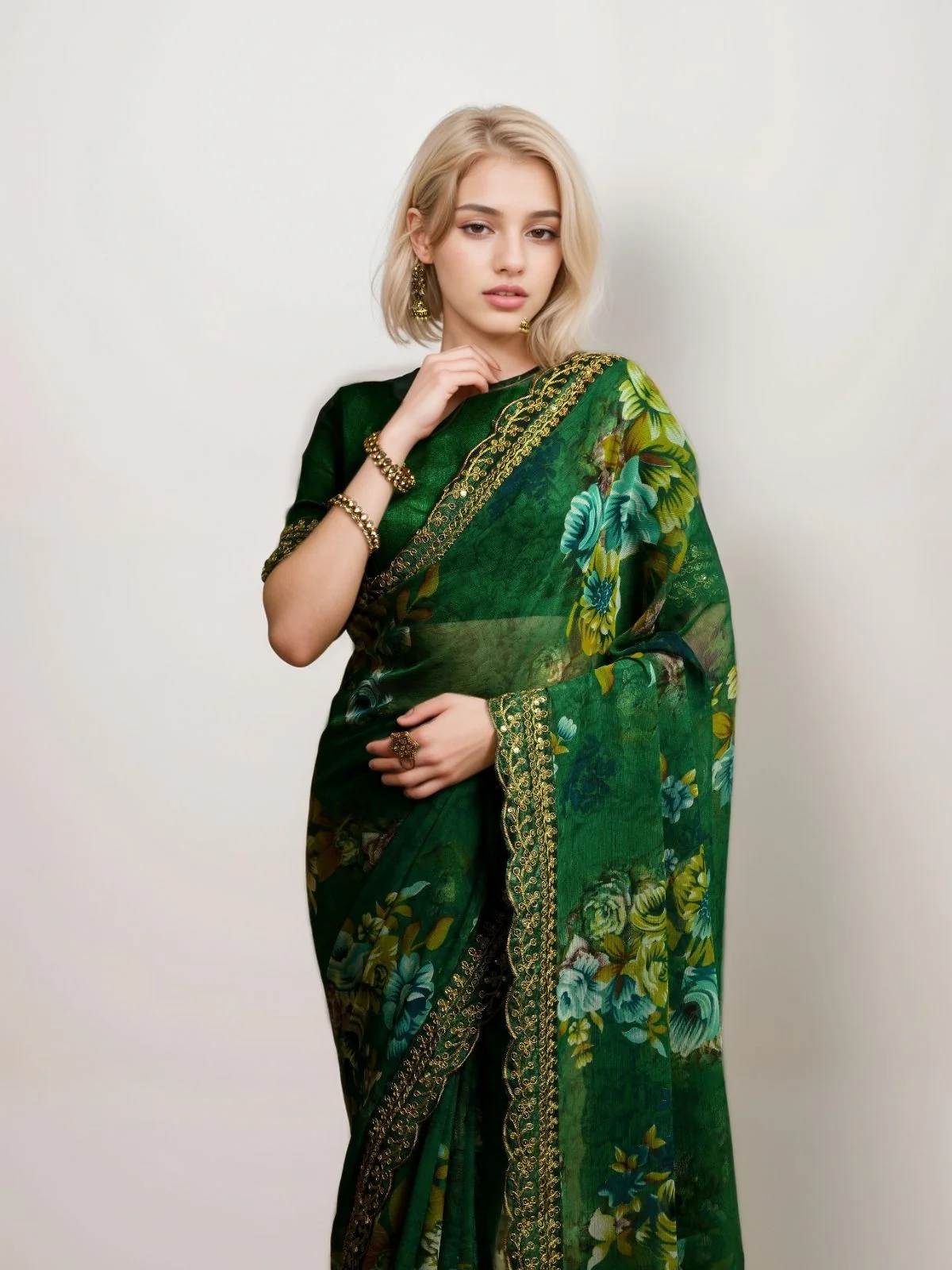 Odette Green Georgette Printed Saree For Women - Image 2