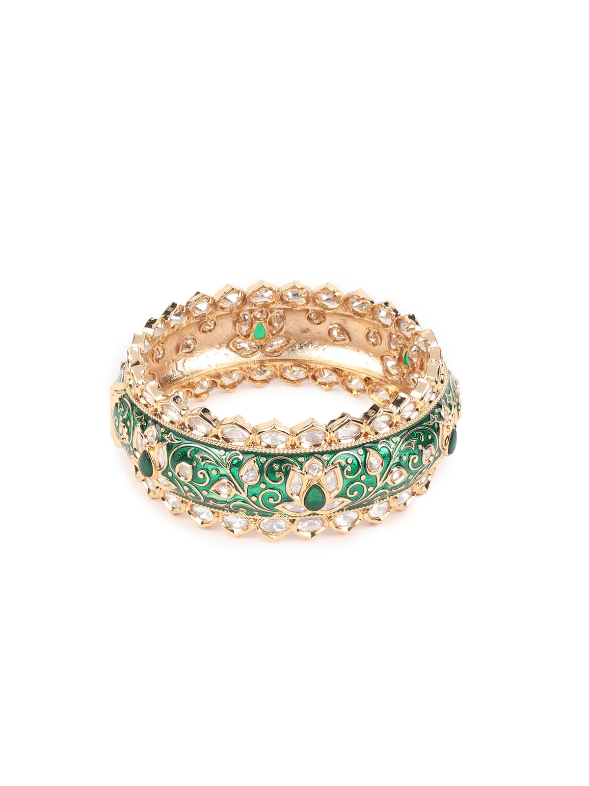 Odette Green Gold Plated Kundan Bangles For Women - Image 3
