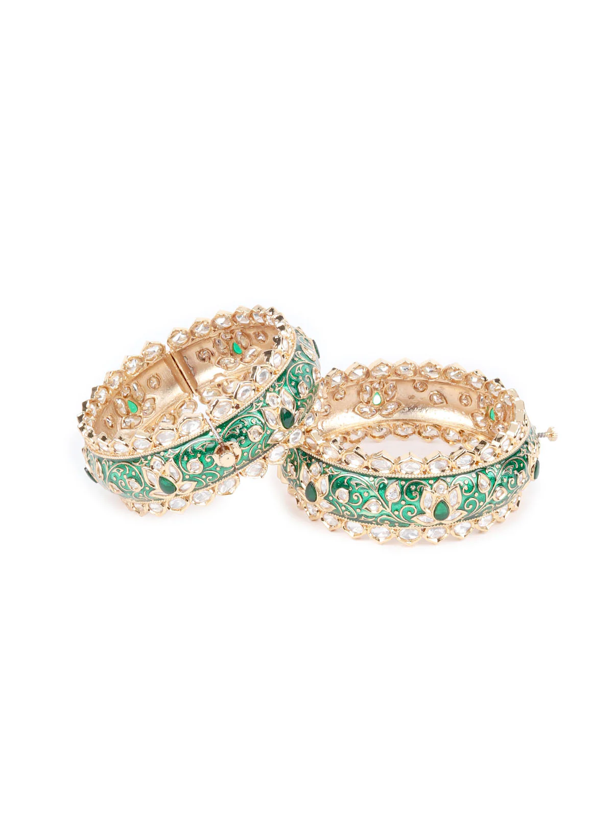 Odette Green Gold Plated Kundan Bangles For Women - Image 4