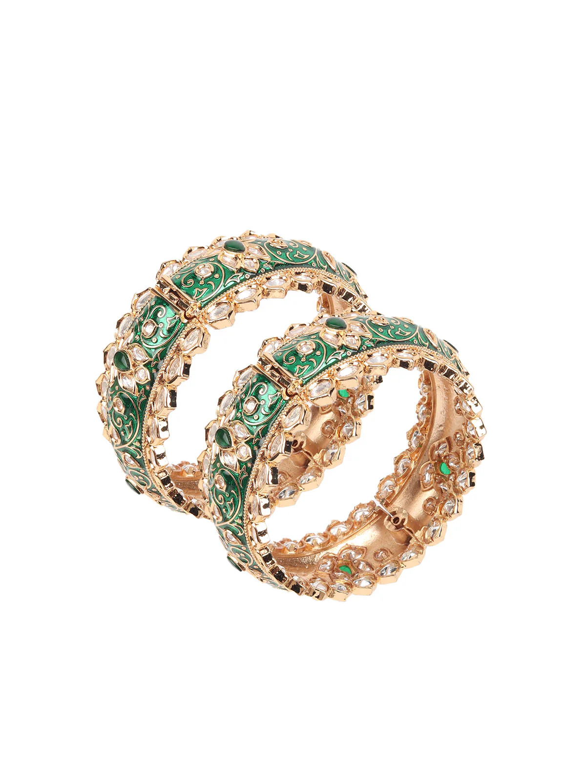 Odette Green Gold Plated Kundan Bangles For Women - Image 5