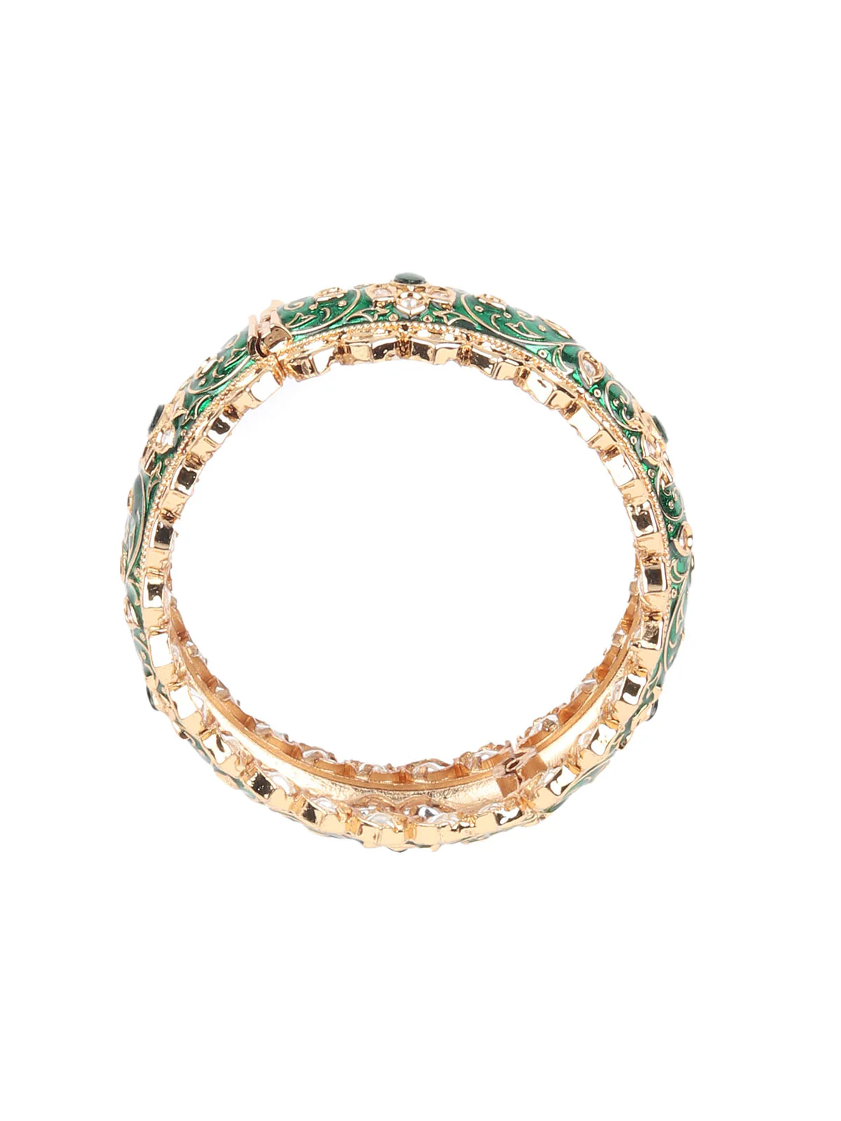 Odette Green Gold Plated Kundan Bangles For Women - Image 6