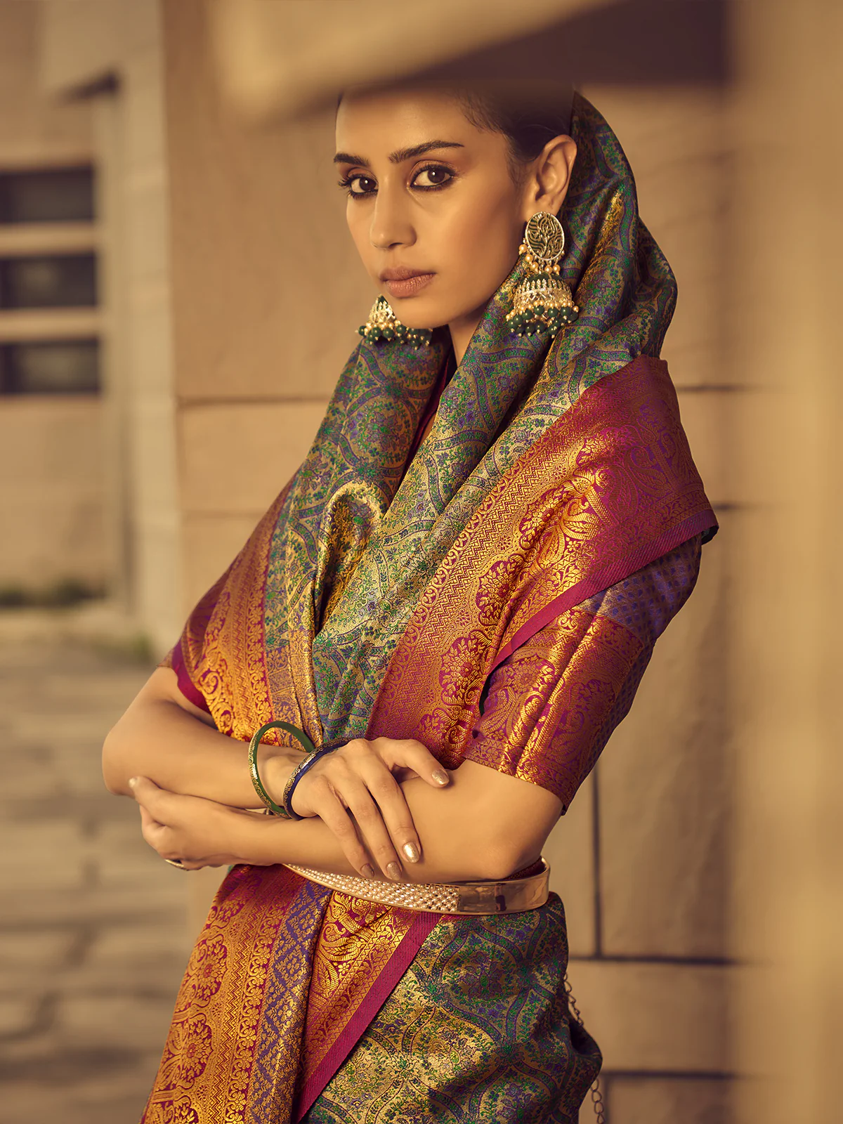 Odette Green Handloom Woven Silk Blend Saree for Women With Unstitched Blouse - Image 3
