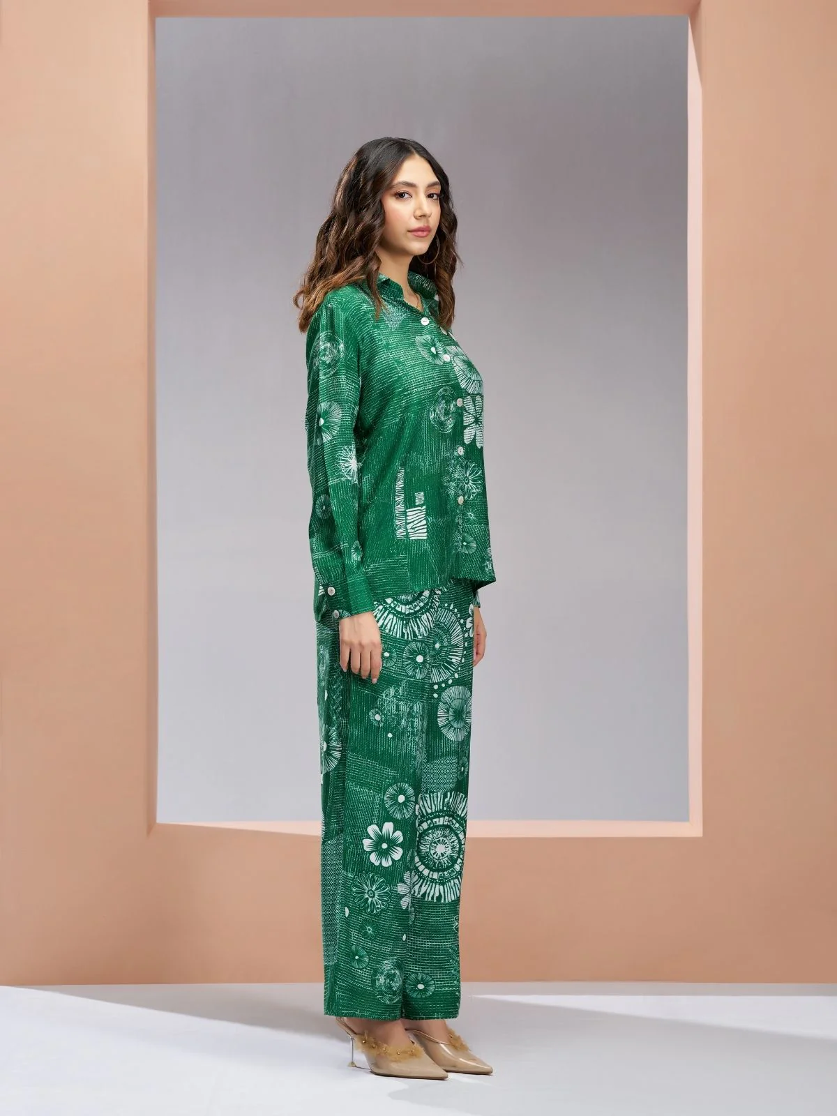 Odette Green Linen Printed Co-Ord Set For Women - Image 2