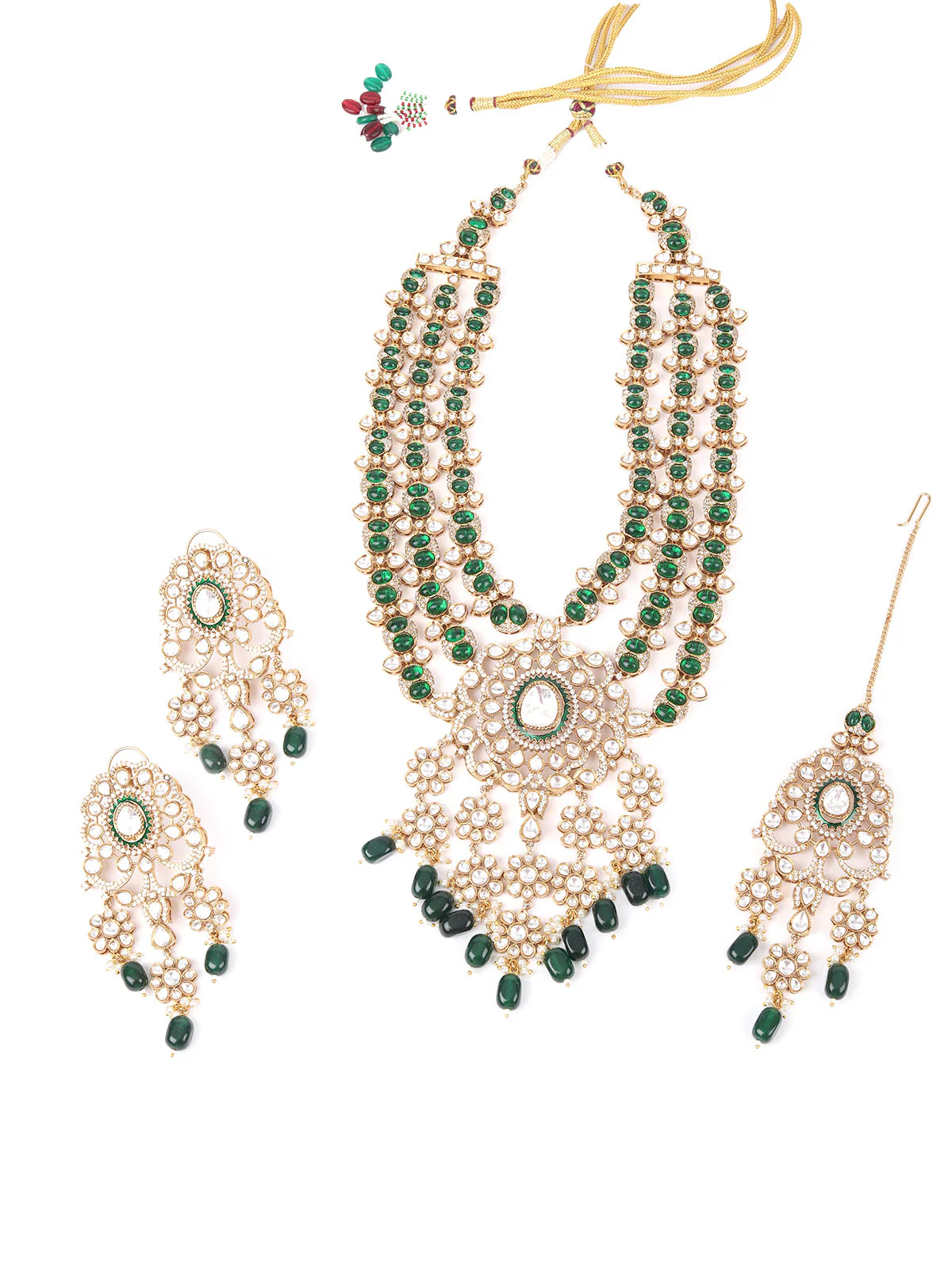 Odette Green Mixed Metal Embellished Gold Plated Neckpiece Set For Women - Image 3