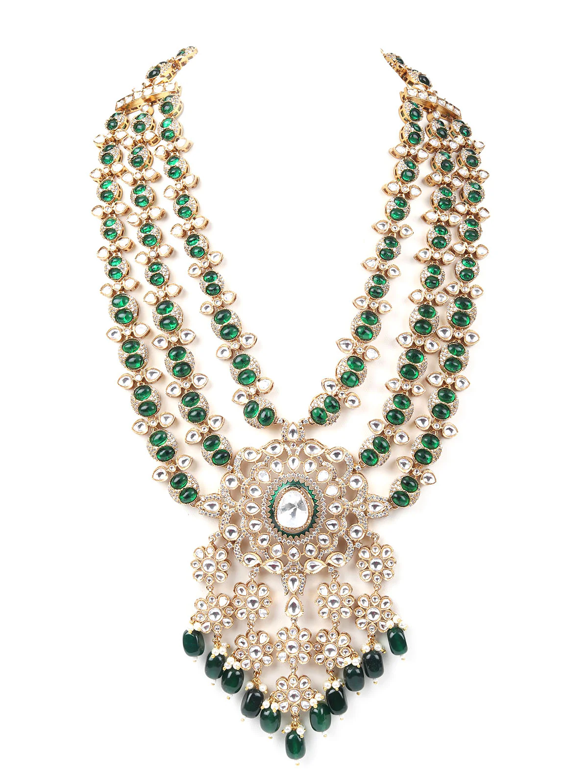Odette Green Mixed Metal Embellished Gold Plated Neckpiece Set For Women - Image 4