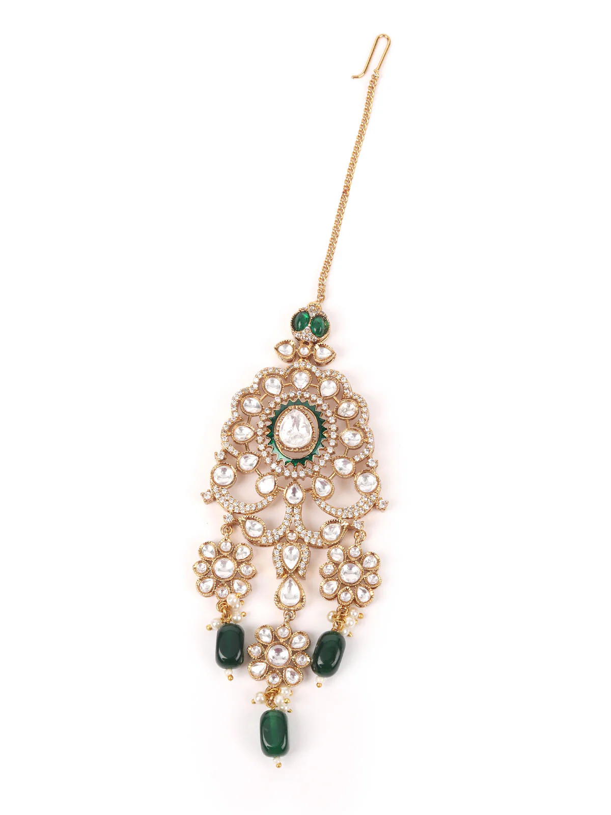 Odette Green Mixed Metal Embellished Gold Plated Neckpiece Set For Women - Image 5
