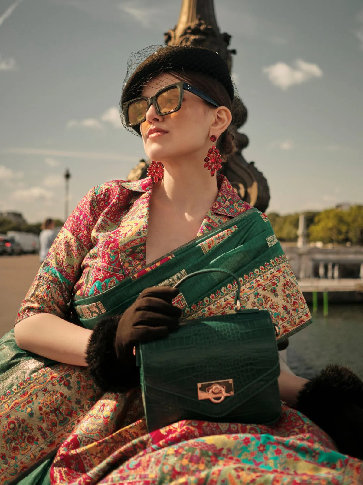 Odette Green Modal Woven Saree With Unstitched Blouse For Women - Image 2