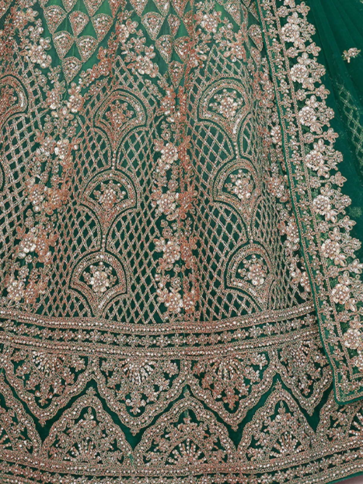 Odette Green Net Embellished Semi Stitched Lehenga With Unstitched Blouse for Women - Image 5