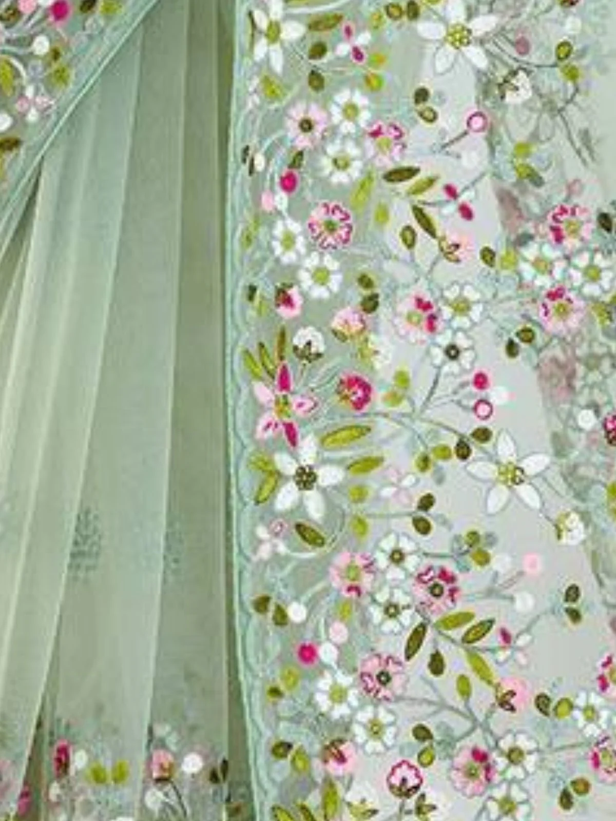 Odette Sea Green Net Embroidered Elegant Saree For Women - Image 3
