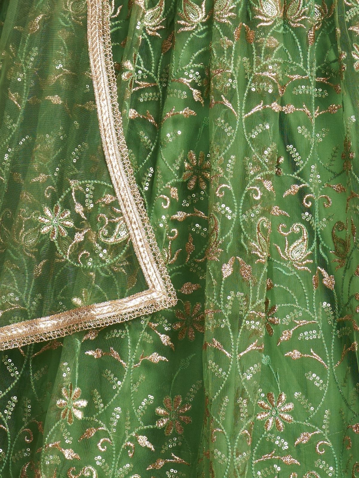 Odette Green Net Embroidered Semi Stitched Lehenga For Women - Image 5
