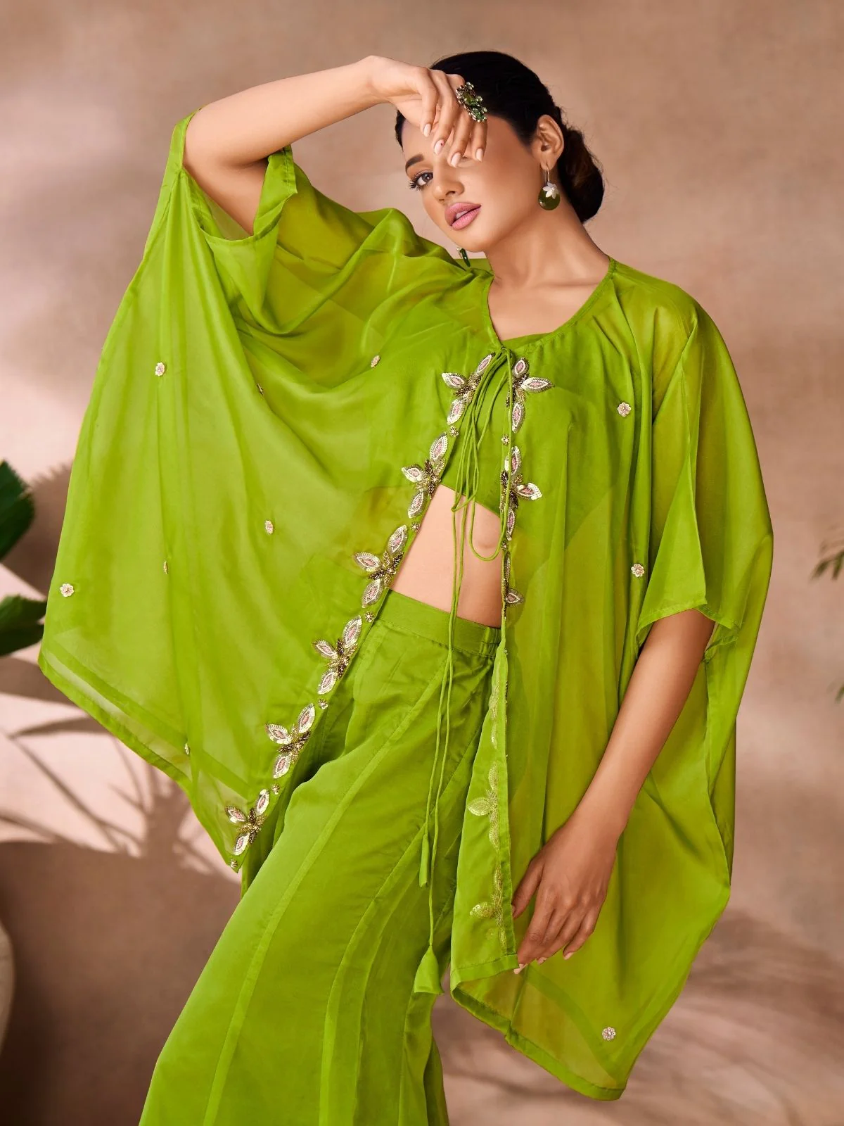 Odette Green Organza Embellished Co-Ord Set For Women - Image 3