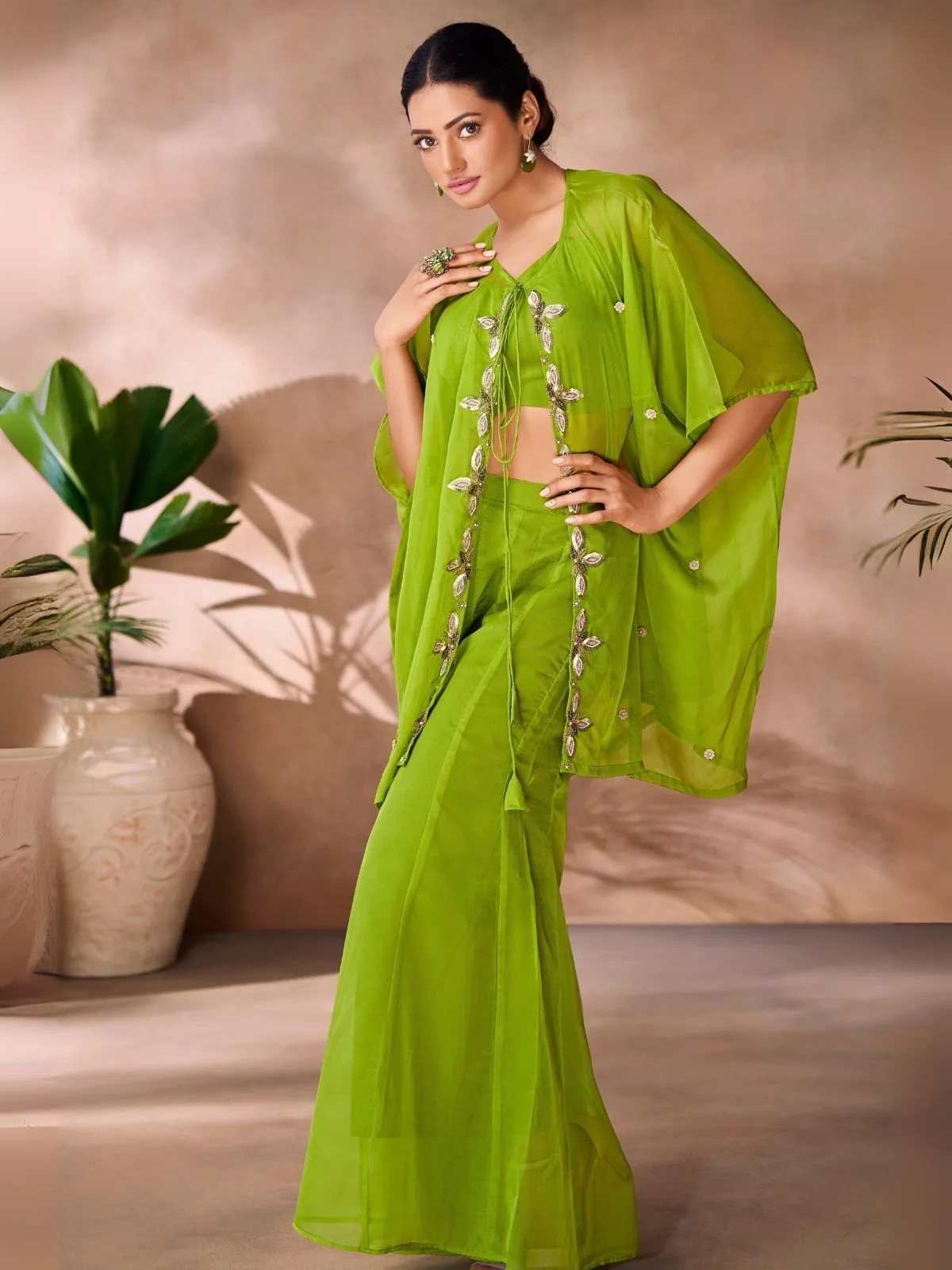 Odette Green Organza Embellished Co-Ord Set For Women - Image 5