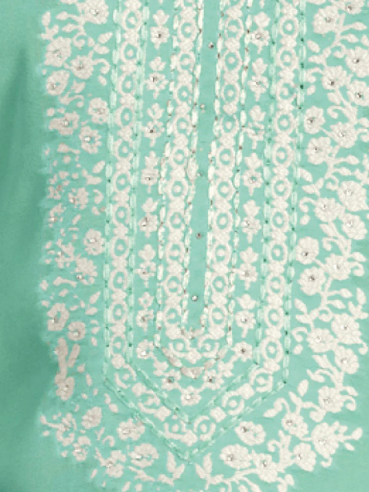 Odette Green Organza Embroidered Semi-Stitched Kurta Set For Women - Image 3