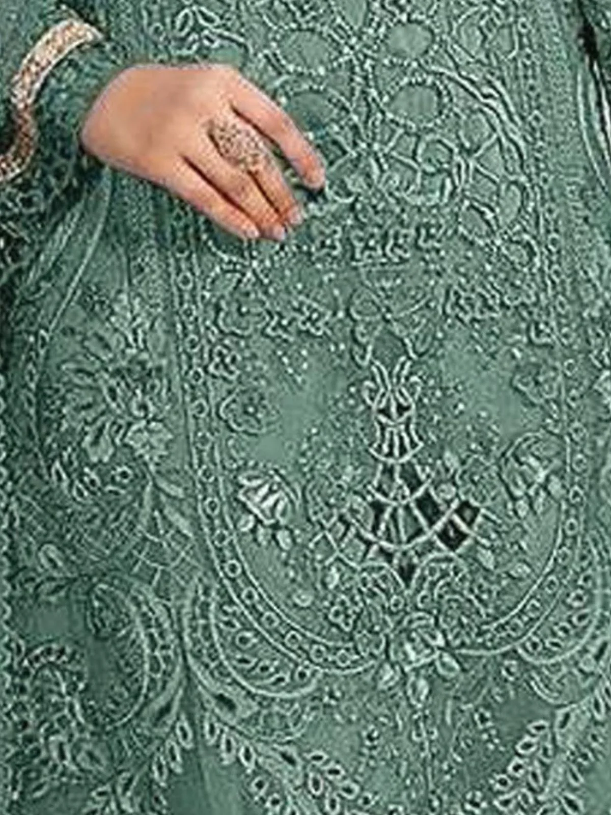 Odette Green Organza Embroidered Semi-Stitched Kurta Set For Women - Image 3