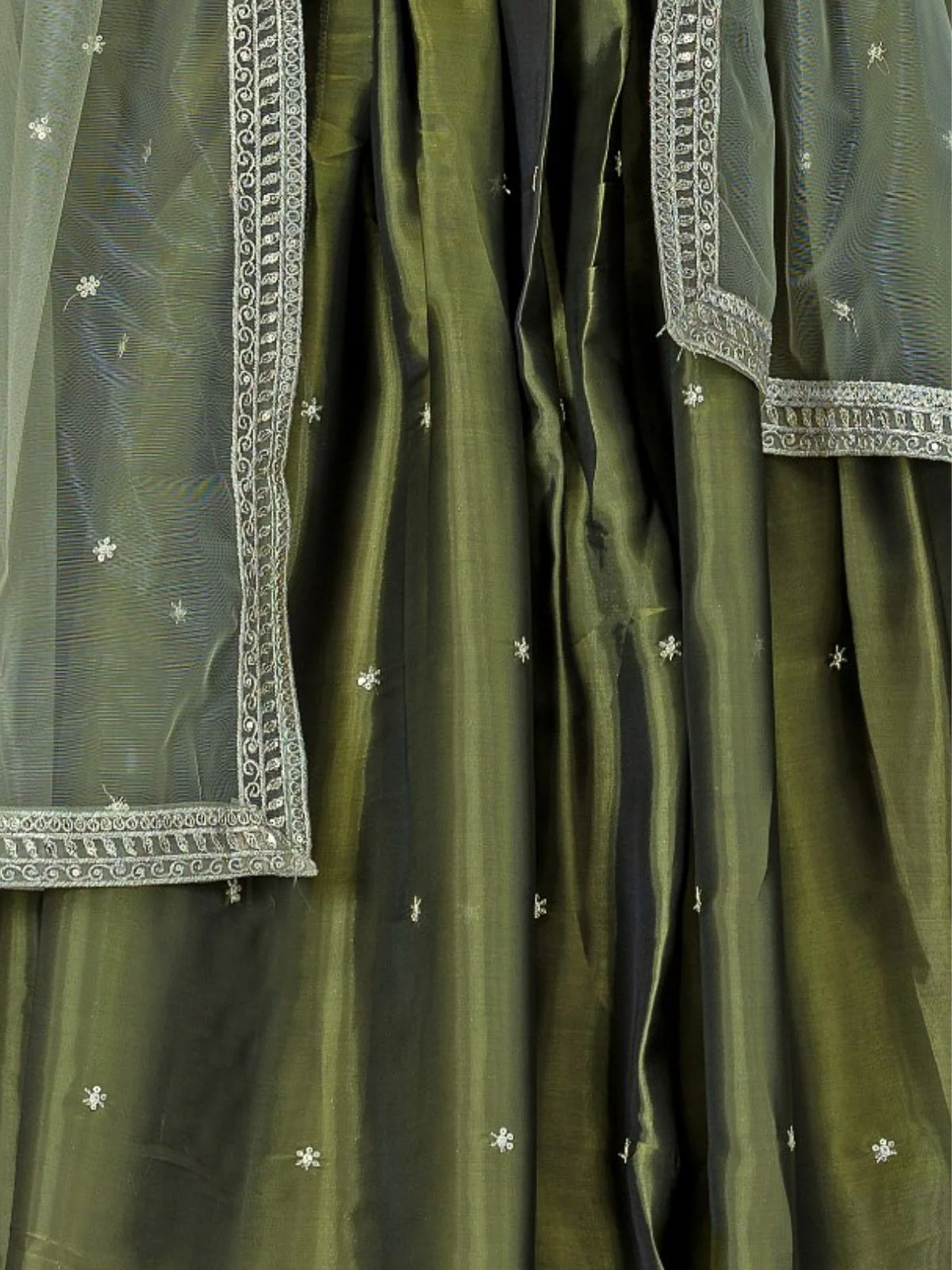 Odette Green Organza Embroidered Semi-Stitched lehenga For Women - Image 6