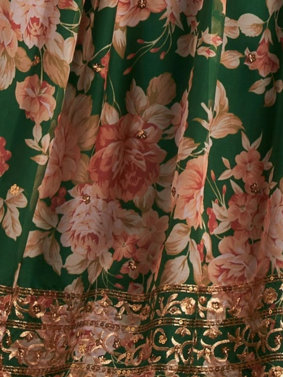 Odette Green Organza Printed Semi Stitched Lehenga With Unstitched Blouse For Women - Image 6
