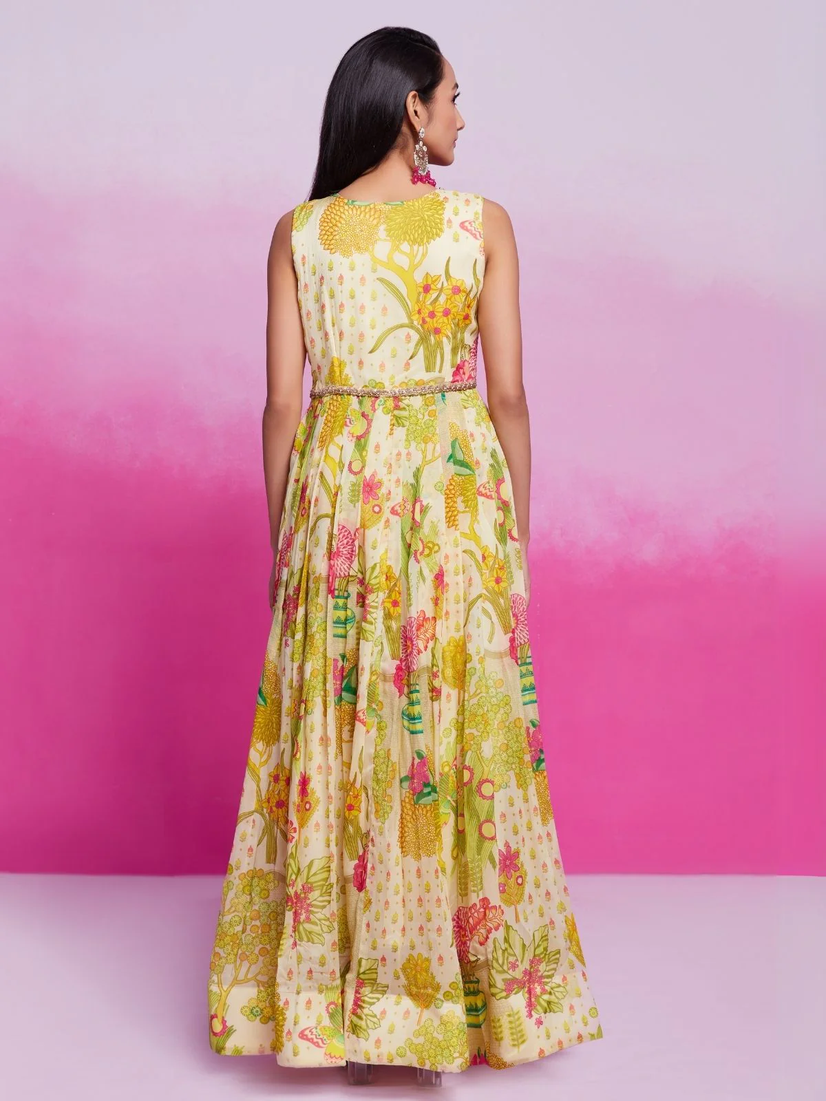 Odette Green Organza Printed Stitched Gown For Women - Image 5